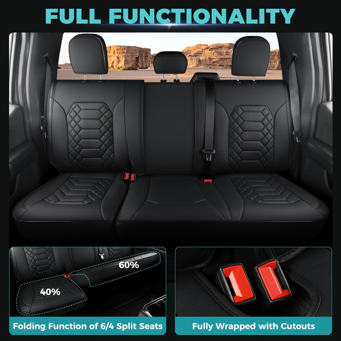 FEINEPRO F150 Seat Covers Full Set - Pickup Truck Seat Protectors for Ford 2015-2025 F150 SuperCrew & 2017-2025 F250/f350/f450 Super Duty Crew Cab, Durable Faux Leather Waterproof