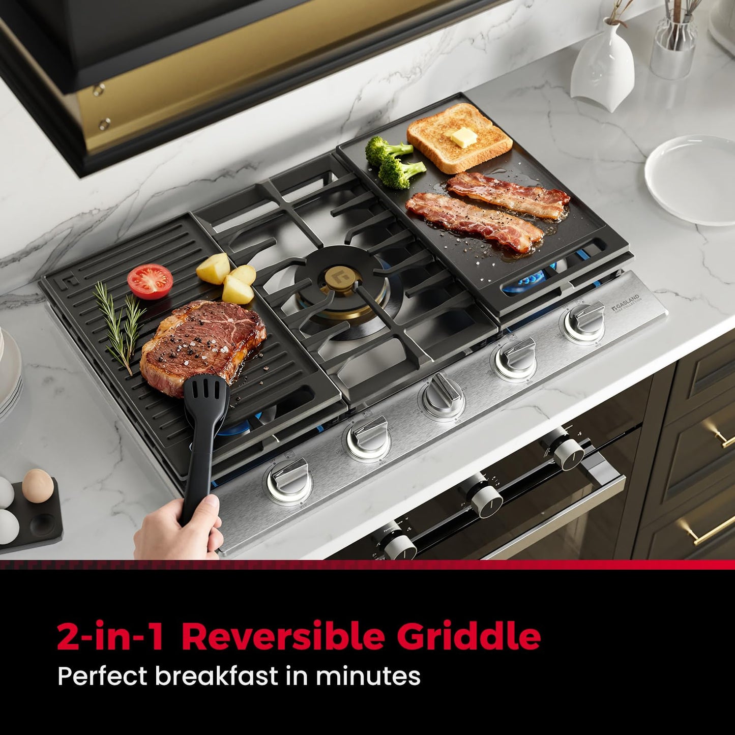 GASLAND Chef Collection 30 Inch Heavy Duty Gas Cooktop, GH4305SF 5 Burner Propane Stovetop with Backlit LED Knobs, Dishwasher Safe Grates, Reversible Cast Iron Grill/Griddle, NG/LPG Convertible