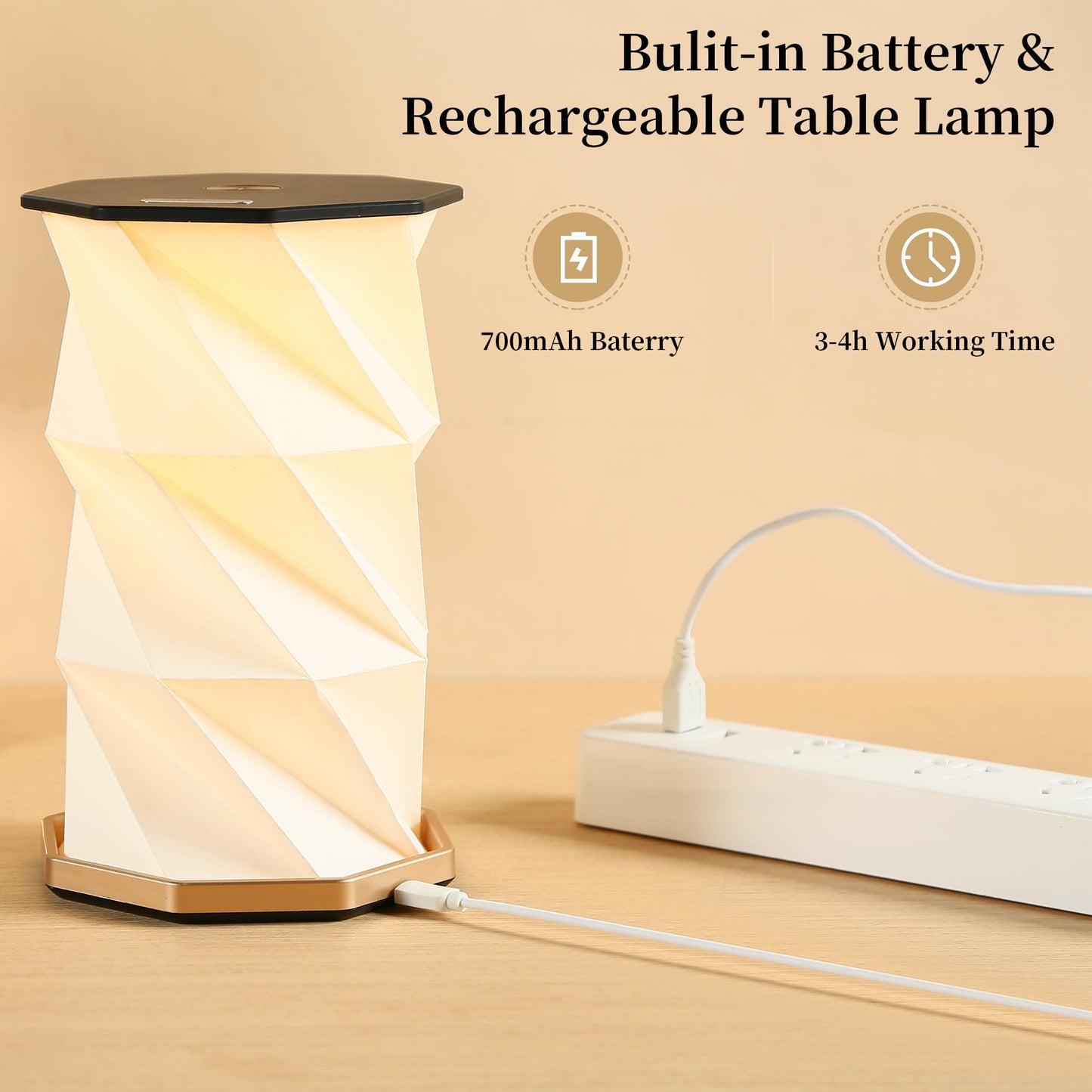 Travel Gifts Portable lamp with Touch Dimmer, Travel Lamp Warm Light, Foldable Paper Lamp, Rechargeable Small Battery Table Lamp for Bedroom Living Room, Traveling gifts for Women, Men & Couples