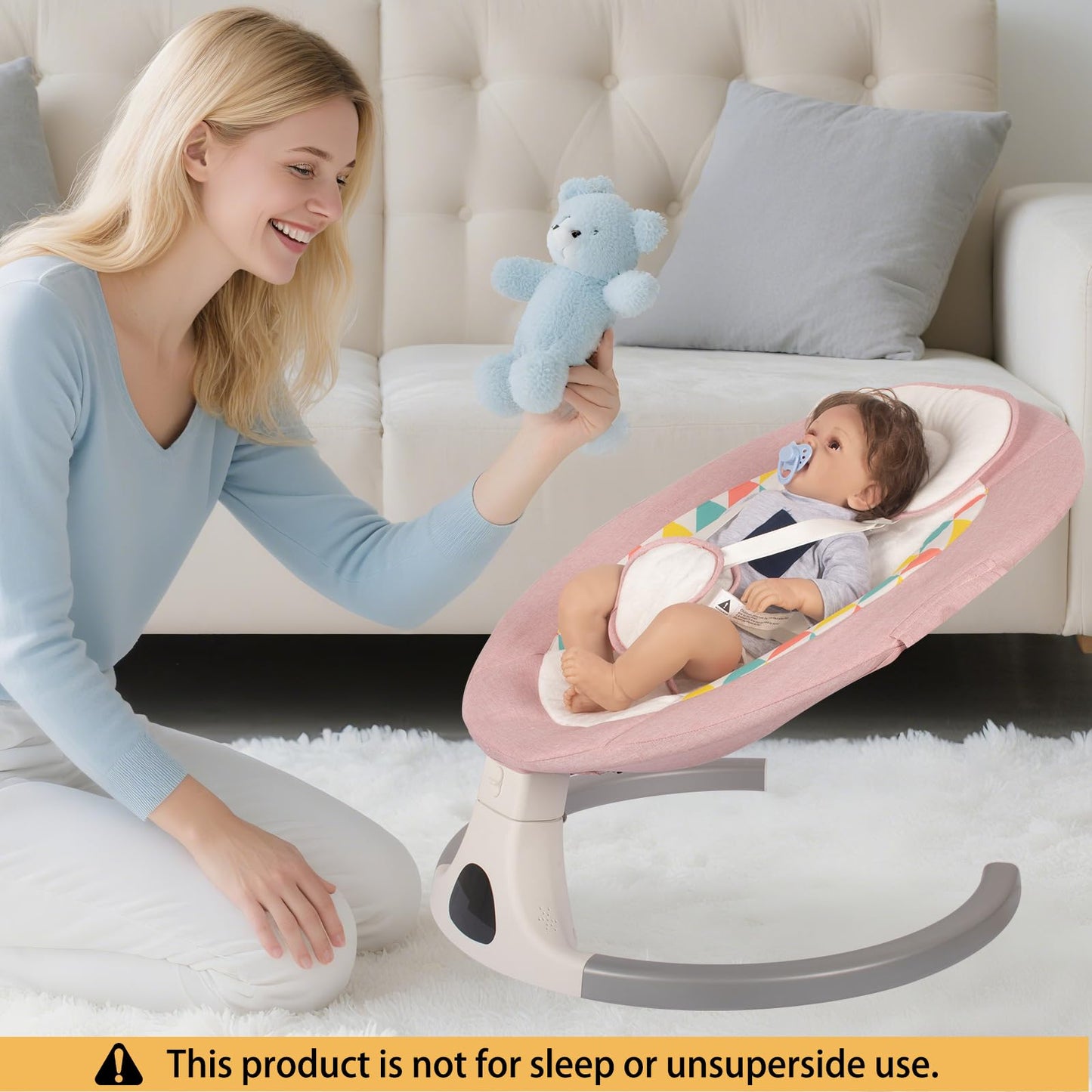 JFOVMCYG Electric Baby Swing for Infants and Toddlers, Portable Rocker with 5 Sway Speeds, Bluetooth Music, Remote Control, 10 Preset Melodies for Newborn Boy & Girl, 0-9 Months, Pink