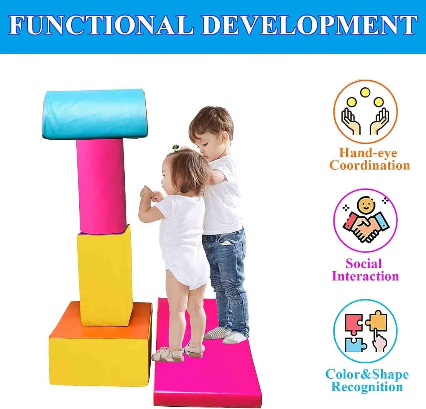 C-CHAIN Climb and Crawl Activity Play Set, Lightweight Soft Foam Blocks for Climbing, Crawling and Sliding, 5-Piece Set, Indoor Climbing Toys for Babies, Kids, Toddlers, Preschoolers