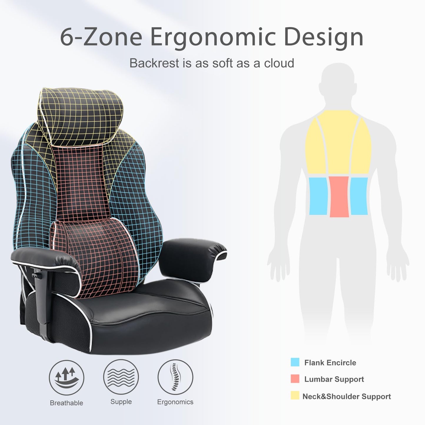 DJ·Wang Big and Tall Office Chair with Foot Rest, High Back Executive Office Chair PU Leather, Ergonomic Chairs with Lumbar Support, 135° Reclining Chairs with Thickened Spring Cushion Black
