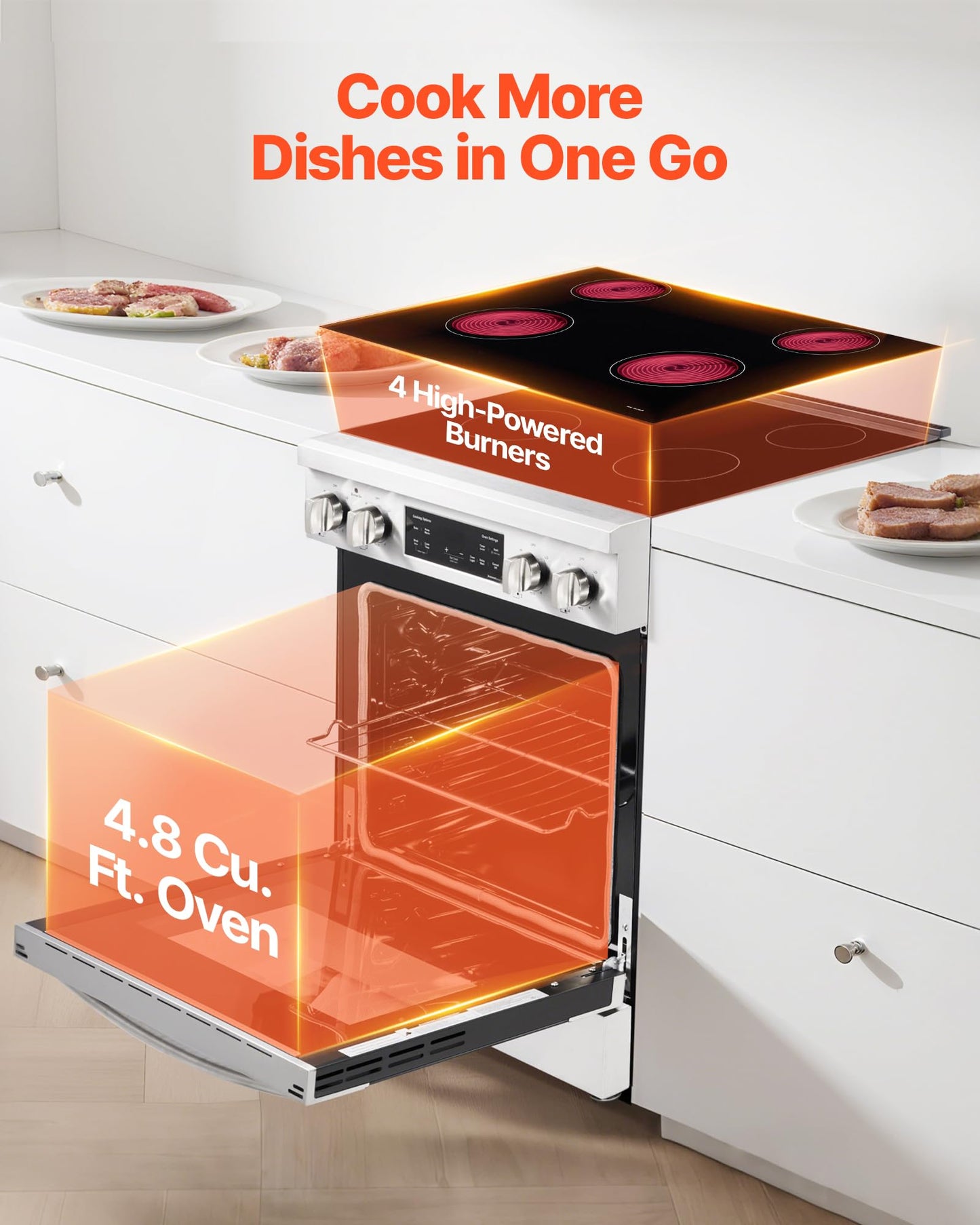 VEVOR 30in Electric Range Oven, 4.8Cu. Ft. Capacity Compact Freestanding Oven, Stainless Steel Kitchen Stove, with 4 Cooktop Burners, Easy Reach Racks, Storage Drawer, Indicator Light(No Power Cord)