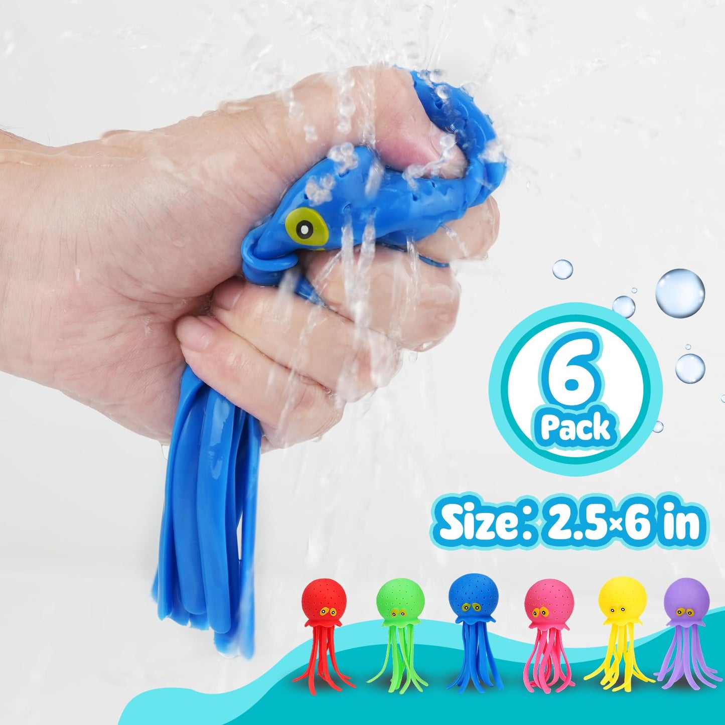 6 Pcs Octopus Water Balls Bath Toy, Sensory Stress Relief Floating Pool Beach Bathtub Toy Reusable Water Bomb Splash Balls, Christmas and Easter Goodie Bag Fillers for Baby Toddler Kids