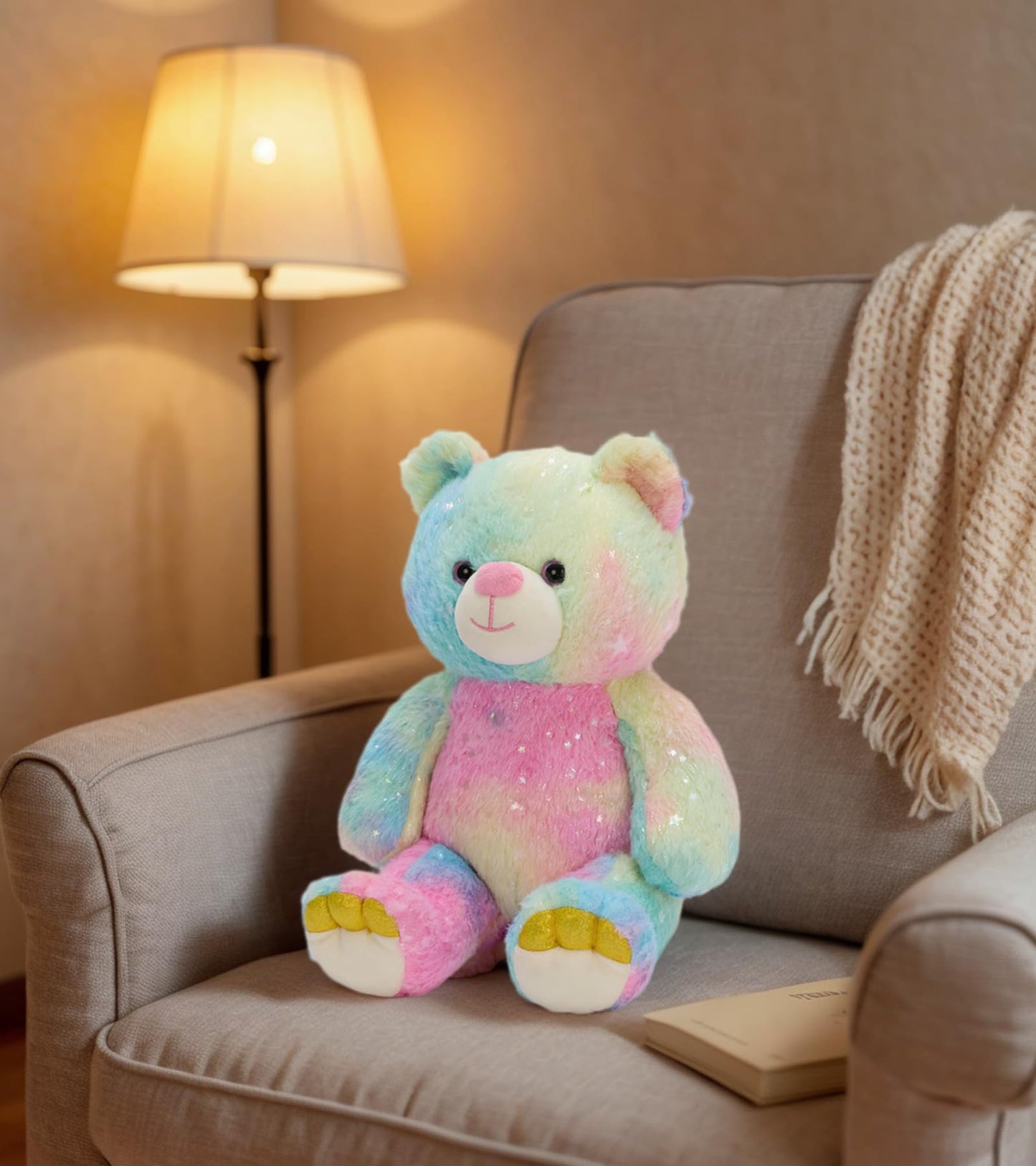 Tezituor Rainbow Teddy Bear Stuffed Animal,13.78in Cute Bear Plush Toys, Cozy Bears Plushies,Stuffies for Girlfriend, Kids Valentine’s Day,Christmas,Birthday Gifts,Huggable Medium Size(Rainbow)