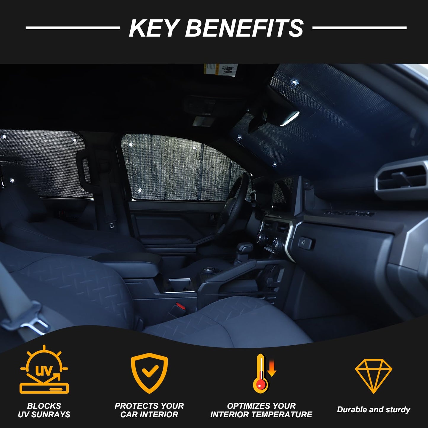 Windshield Sunshade with Suction Cup All Window Compatible with Toyota Tacoma 2024 2025 2026, UV Ray Reflector Sun Shade Visor Shield Shade
