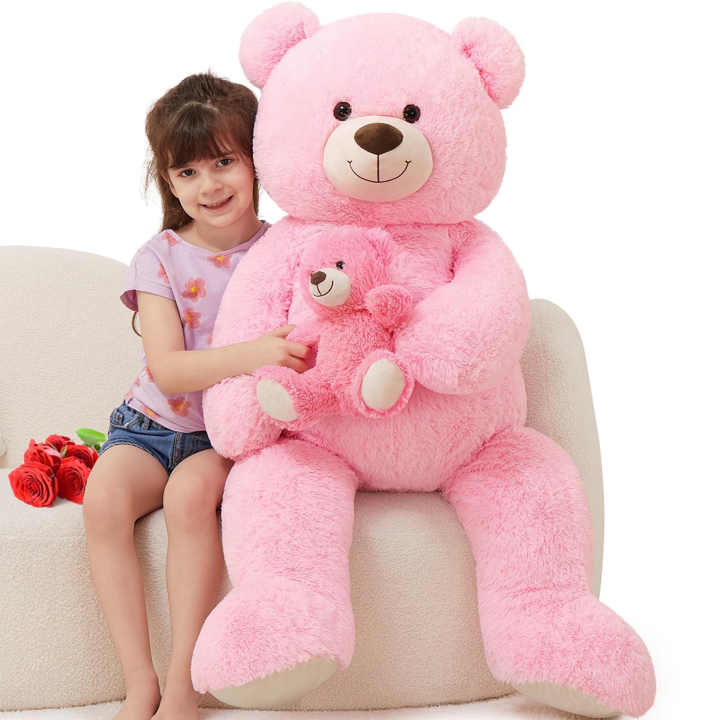 MorisMos Giant Teddy Bear Stuffed Animal Hugging Plush Toys Duo,43" Big Mama Baby Stuffed Teddy Bear Toys for Kid Girl Boy Mom, 4ft Large Stuffed Animals Gift for Birthday Baby Shower Decor Christmas