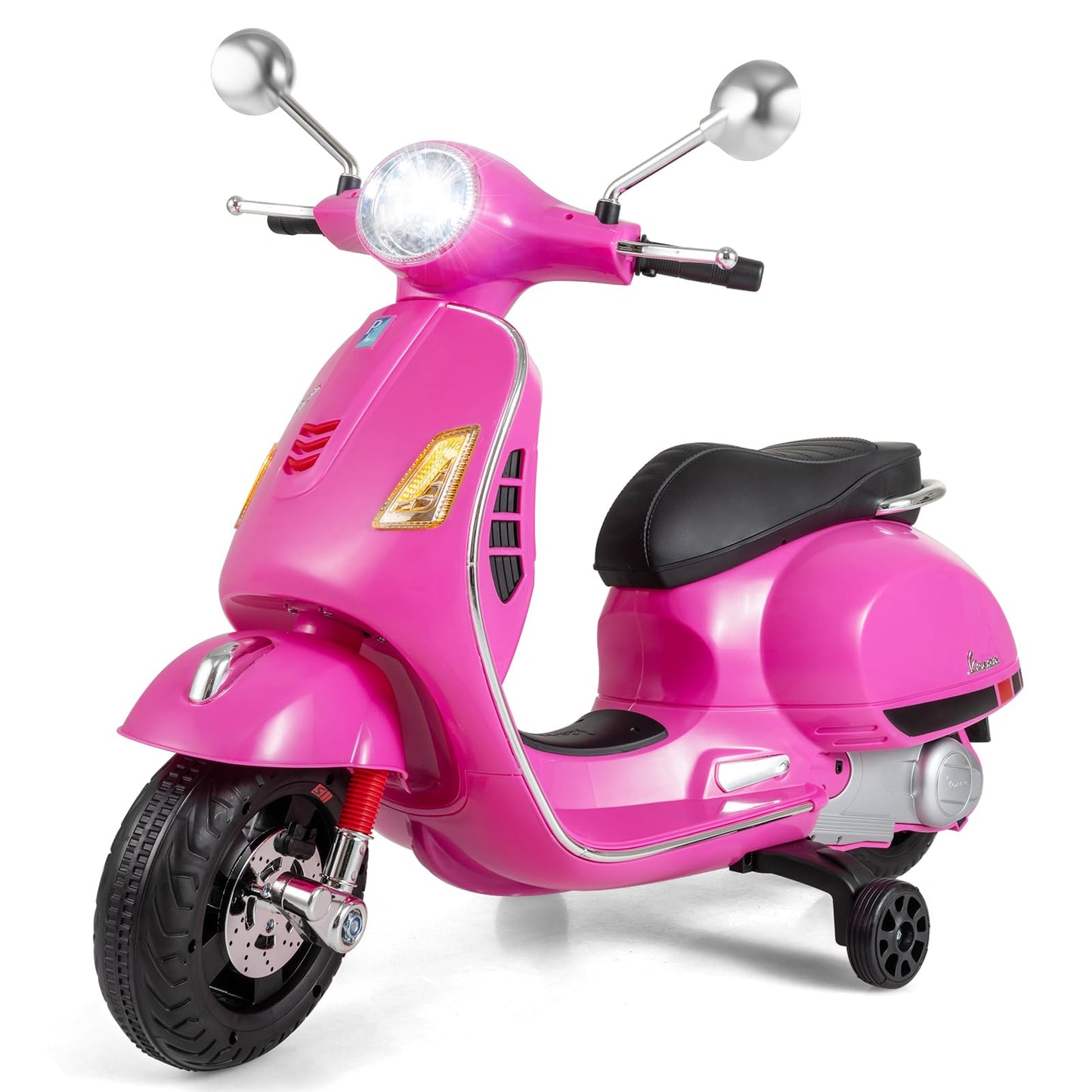 Costzon Toddler Motorcycle, 12V Licensed Vespa Ride on Motorcycle with Training Wheels, LED Headlight & Horn Sound, Ride on Toy, Battery Powered Motorbike, Gift for Boys & Girls (12V,Rose Pink)