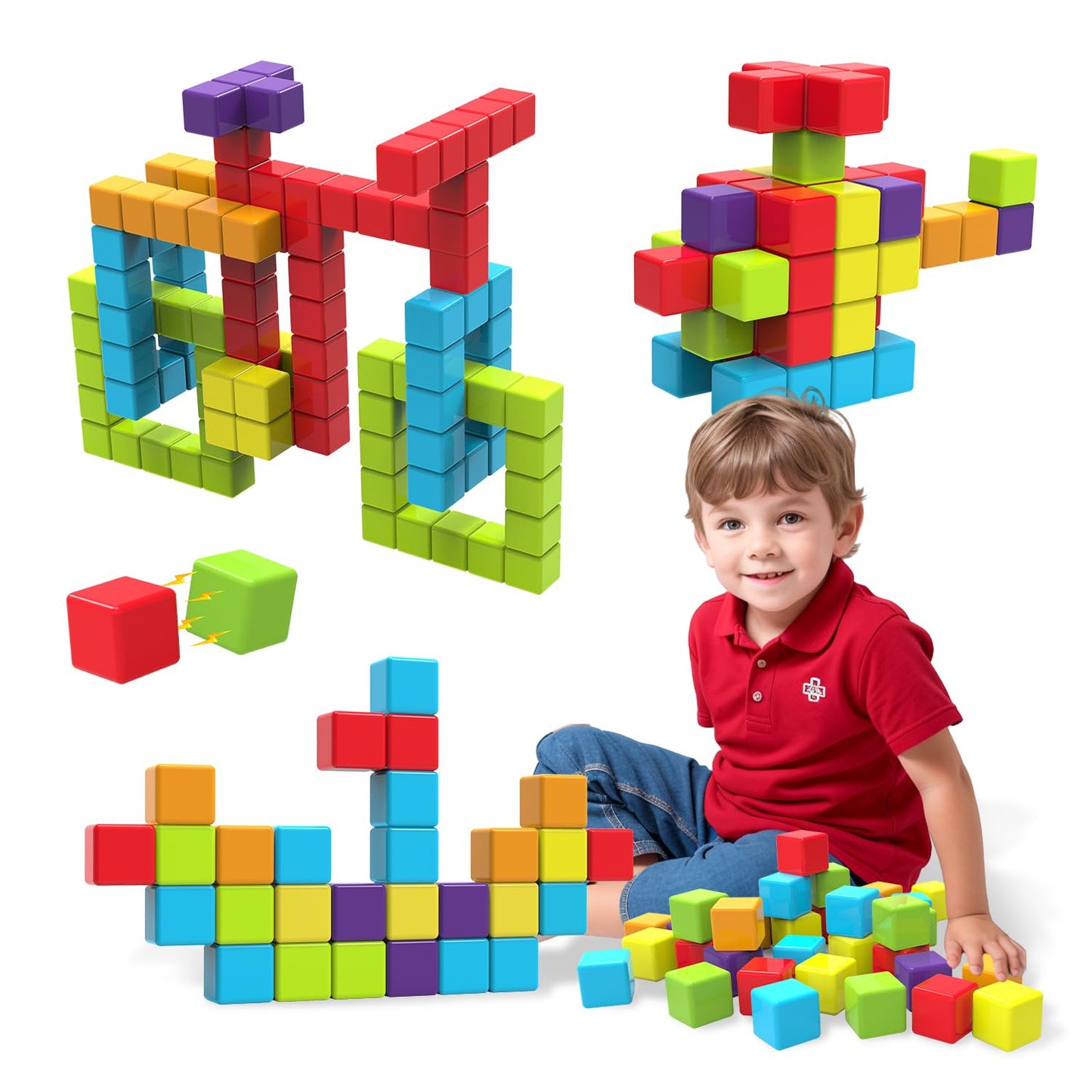 Magnetic Building Blocks & Magnetic Puzzle Toys for Toddlers, Large Building Blocks Cubes 1.65 Inches, Sensory & Montessori Toys for Boys & Girls 1 2 3 Years Old(40pcs)