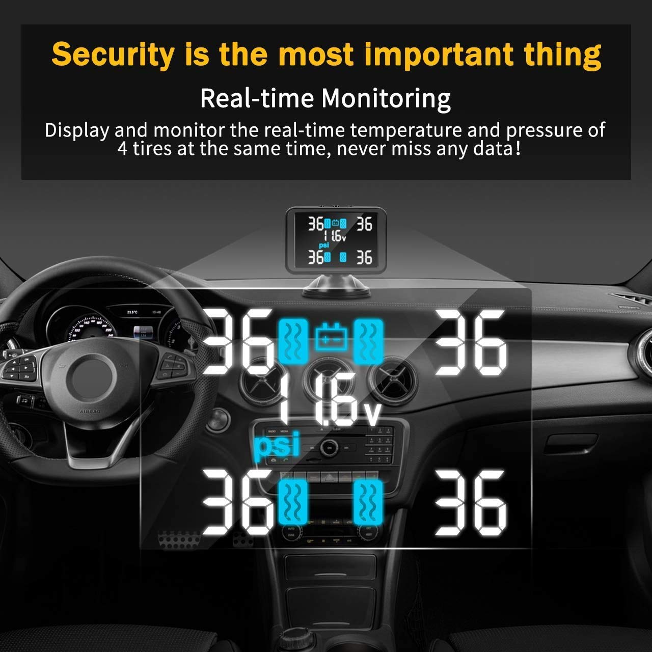 Tymate TPMS Tire Pressure Monitoring System - Large Colorful Screen TPMS, 4 Alert Modes with 4 Advanced External TPMS Sensors, Real-time Detection Tire Pressure&Temperature (0-87 PSI)
