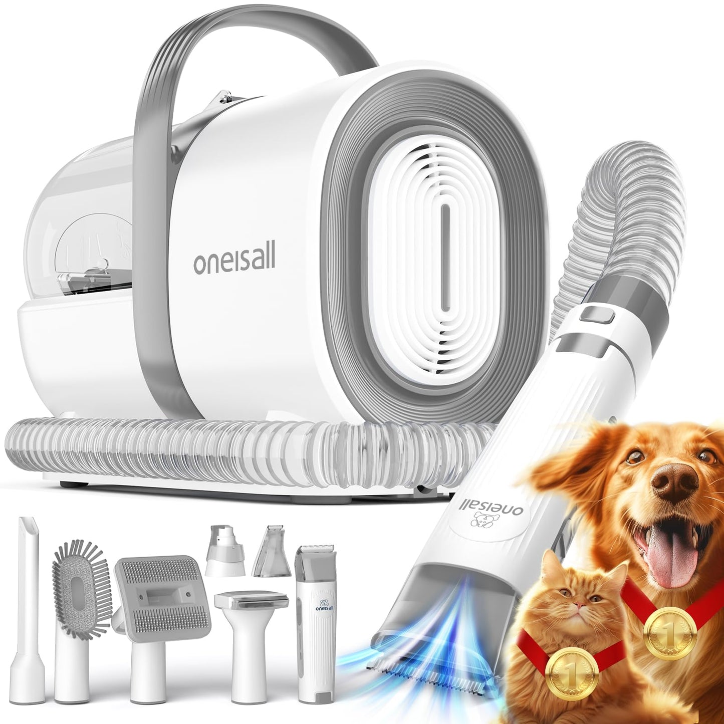 oneisall Dog Grooming Vacuum Gray and 2-Speed Dog Paw Trimmer