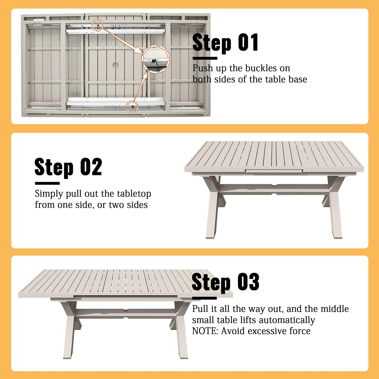 Vmopu 83'' × 32'' Extendable Outdoor Dining Table for 6-8, Aluminum Frame with Umbrella Hole for Patio, Garden, Backyard, Deck, Poolside (Milk Coffee)