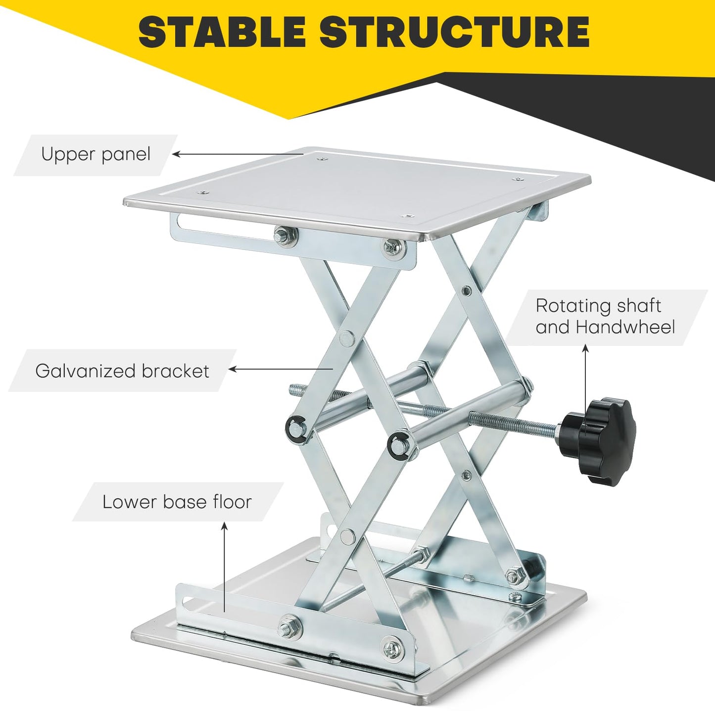 Acymner 8" x 8" Lift Table Lab Scissor Stand Platform | Stainless Steel Laboratory Lift Stand, Lab Lift Stand Table Lifting Jack Platform, Expandable Lift Height Range 3.3"/85mm to 11"/280mm