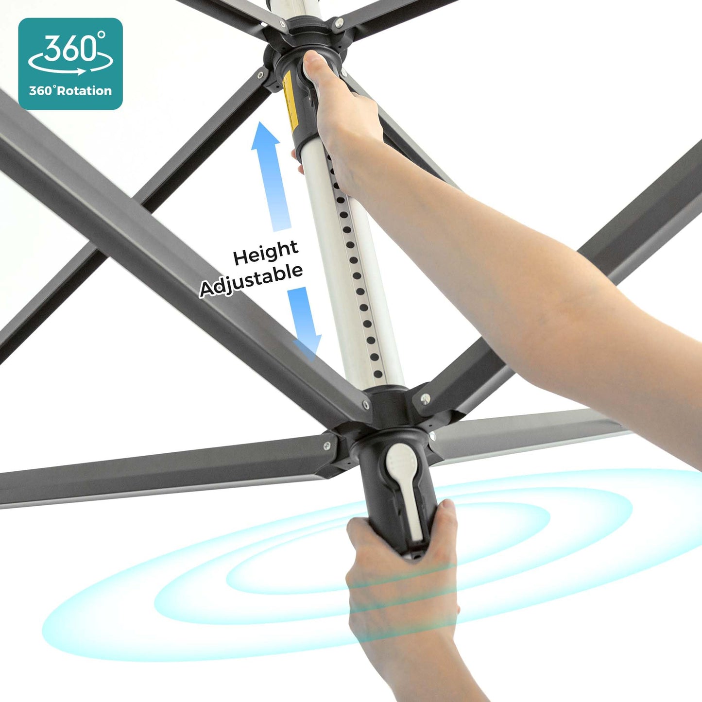 Suptinwear Outdoor Umbrella Clothes Drying Rack, 60m / 196ft Drying Space, 4-Arm Collapsible Steel Umbrella Clothesline with Adjustable Height for Laundry, Backyard & Patio