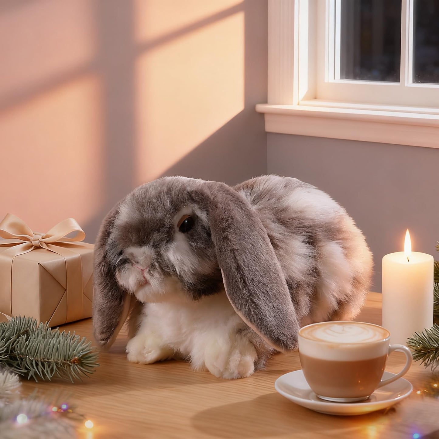 JolliLudo Eater Dutch Lop Eared Rabbit Ornament Cute Stuffed Animal Fluffy Rabbit Animal Realistic Bunny Cute Stuffed for Xmas Gift Friends 9.8 Inches(Soft,1 Pcs)