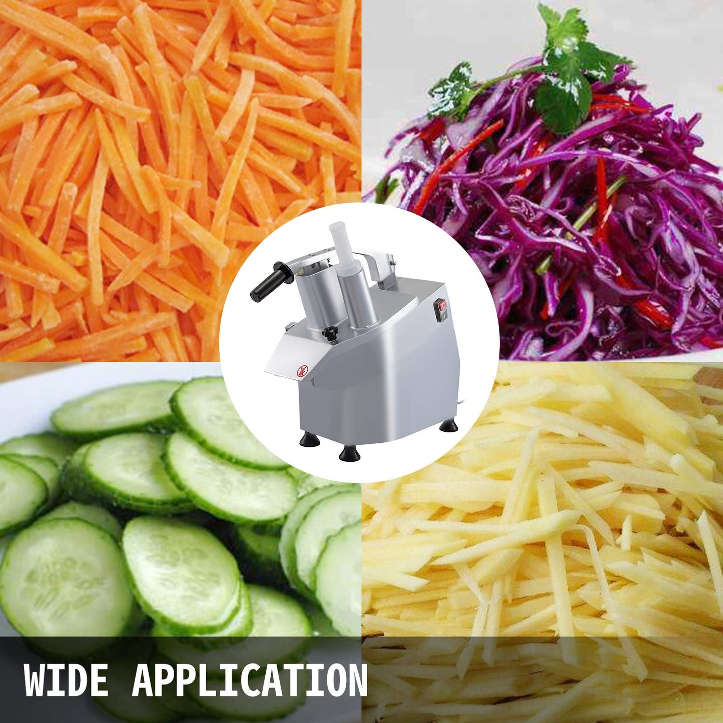 VBENLEM 110V Commercial Food Processor 2 Feeding Holes, 550W Electric Vegetable Slicer 1600 RPM, Stainless Steel Vegetable Processor Detachable 6-blades, 3mm/4mm/7mm Shred, 2mm/4mm Slice