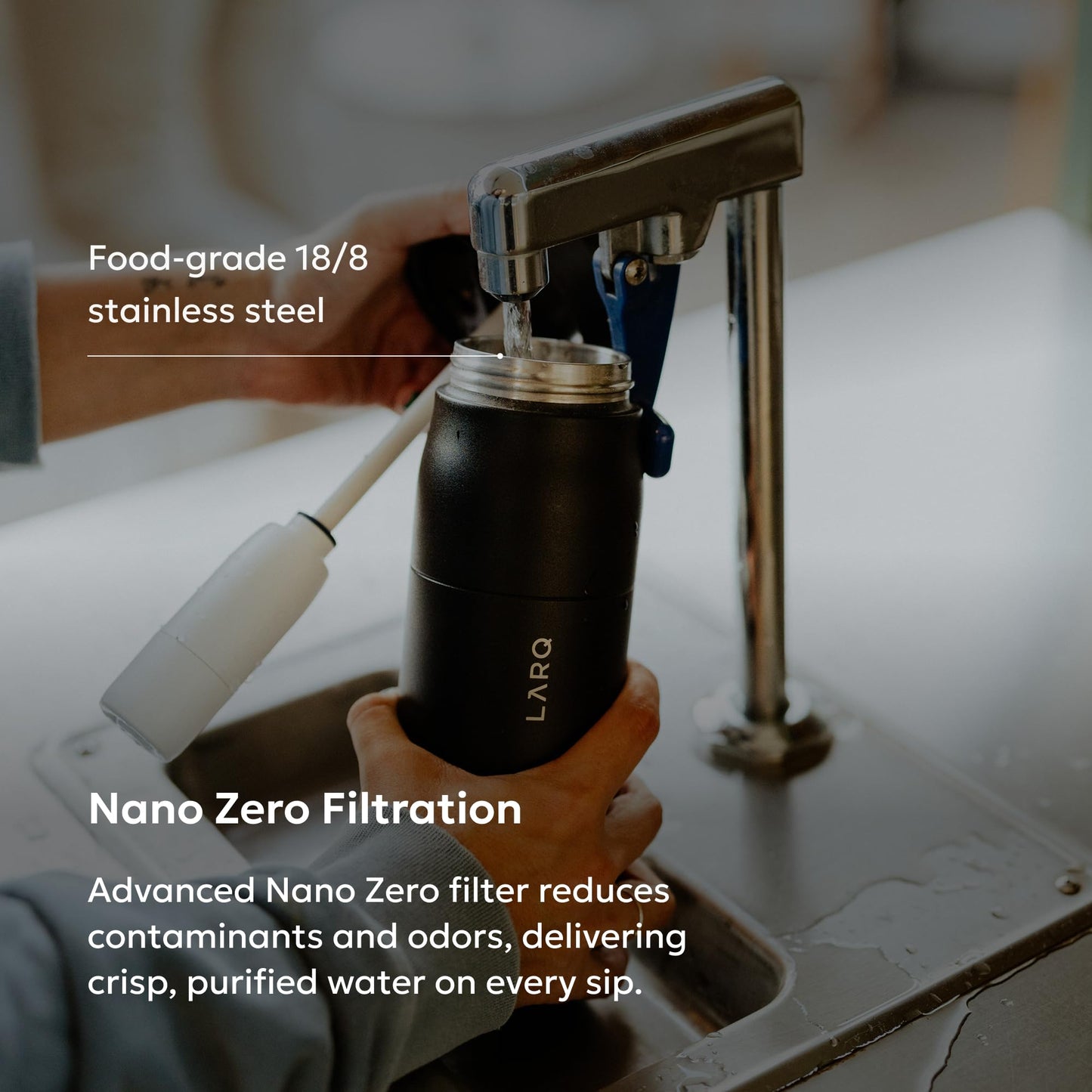 LARQ PureVis 2 Self Cleaning Water Bottle - UV Water Purifier with Filter Straw, Smart App Hydration Tracking, Insulated Stainless Steel - Granite White, 23 Oz