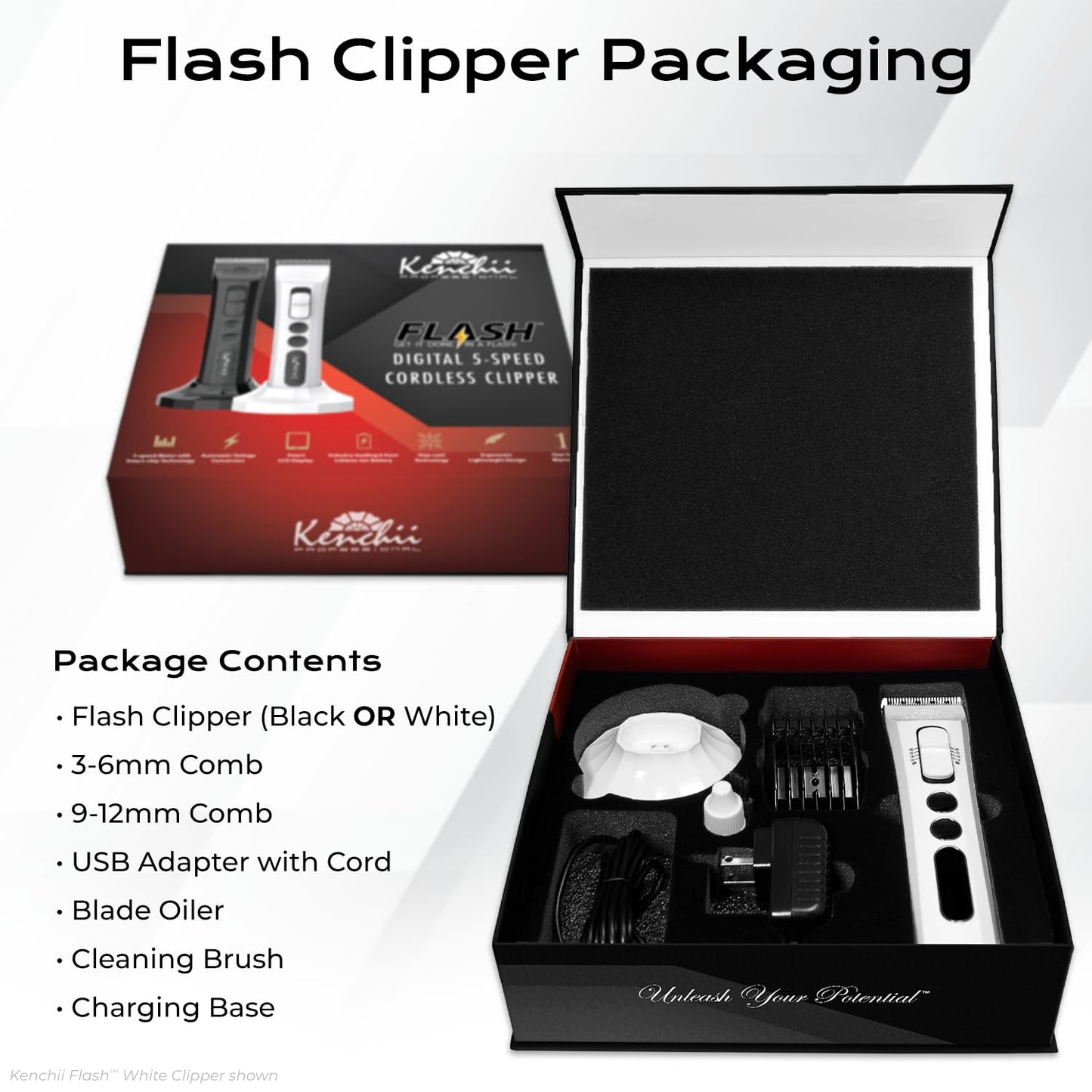 Kenchii Flash Dog Clippers for Grooming 4-in-1 Digital Cordless Cat & Dog Grooming Clipper for Pet Care, Precision Pet Grooming Trim, Shape, and Style Effortlessly, Black