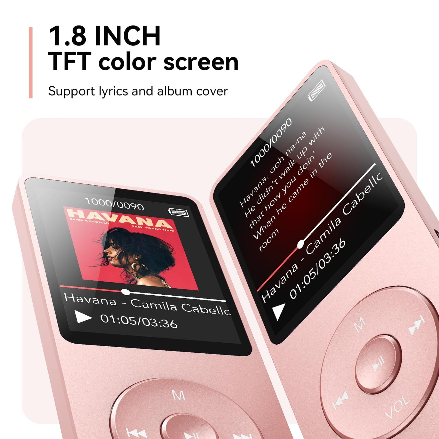 AGPTEK A02 MP3 Player with Bluetooth 5.3, 1.8 inch Screen Portable Music Player with Speaker, FM Radio, Voice Recorder, Supports Expanded Up to 128GB(Rose Gold, 32GB)