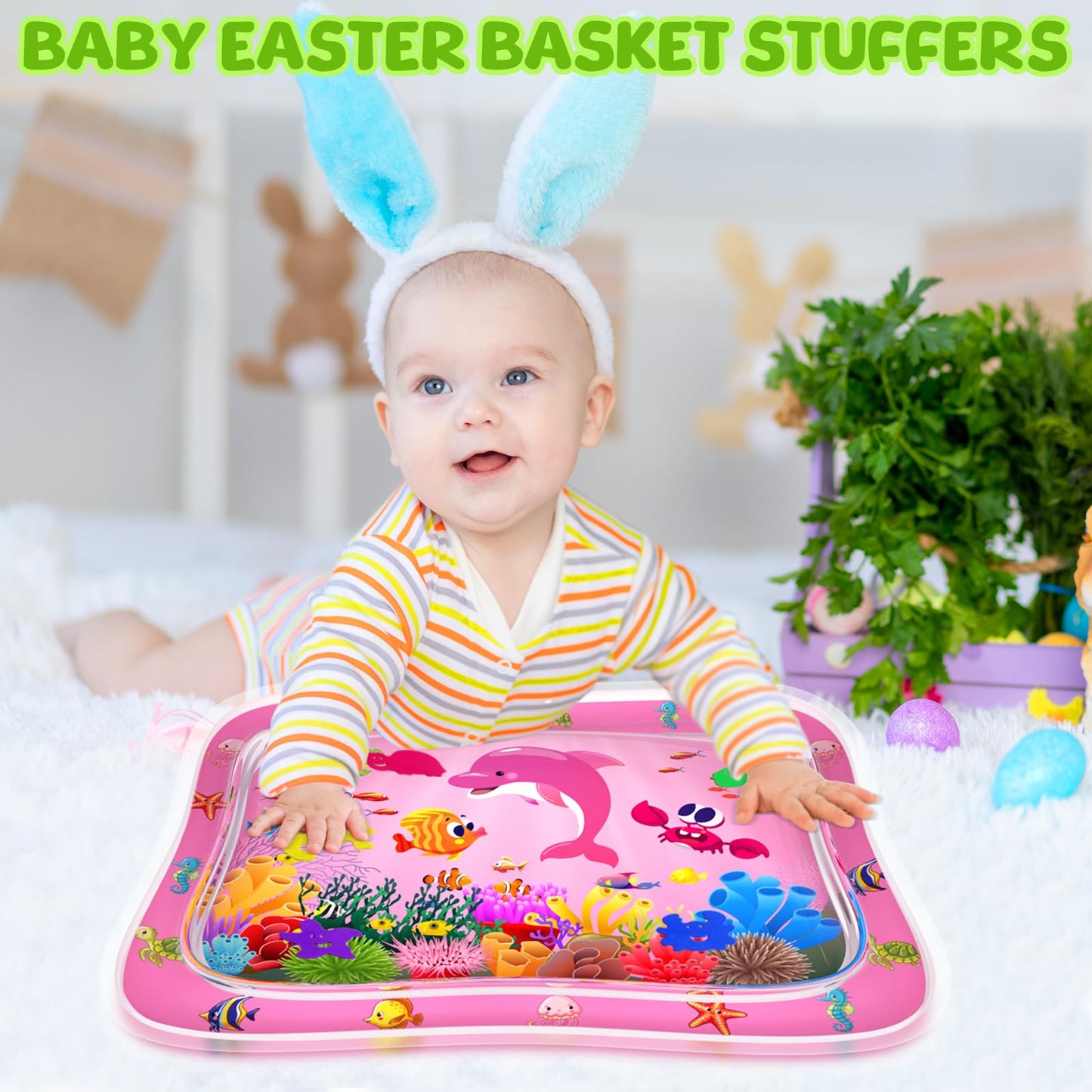 ZMLM Baby Tummy Time Water Mat for Babies: Baby Toys Gifts for Newborn Infant 3 6 9 12 Month Boy Girl Inflatable Activity Playmat Sensory Mat Toddler Belly Time Pat (Pink)