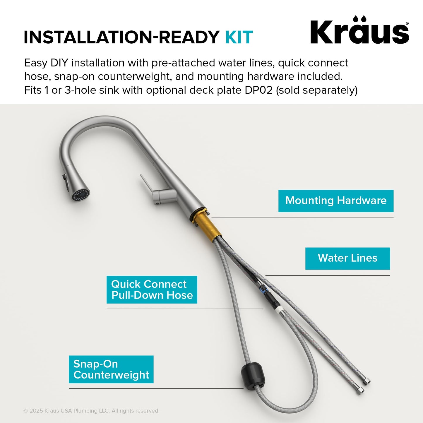 KRAUS Odelia 4-Function Single Handle Pull Down Kitchen Faucet in Matte Black with CleanSweep Blade Spray, KPF-3220MB