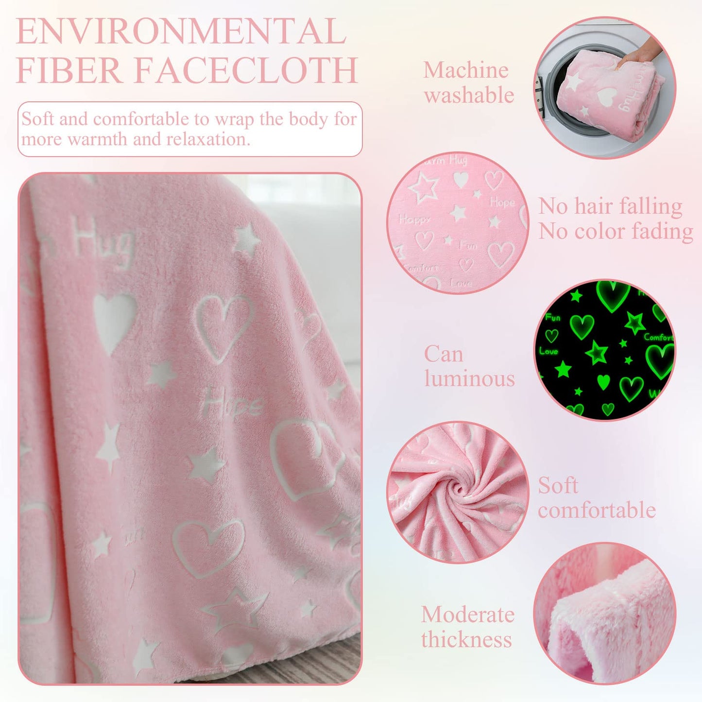 Goodhipi Glow in The Dark Heart Stars Blanket, Gifts for Girls Women Mom,Soft Warm Cozy Pink Blanket for Girls,Gifts for Mothers Day Kids Birthday Gifts Presents Kids 3-12 Age,50"x 60"
