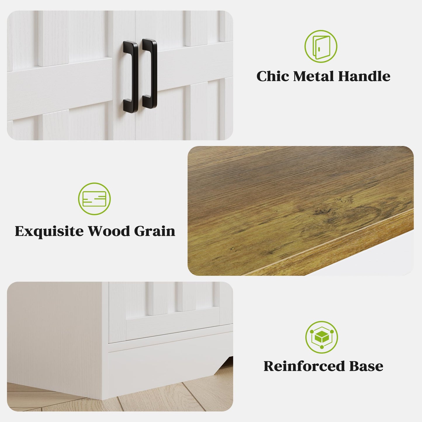 AesthLife Farmhouse Sideboard Buffet Cabinet with Doors, 42.5" Kitchen Storage Cabinets for Hallway, Living Room (Classical White)