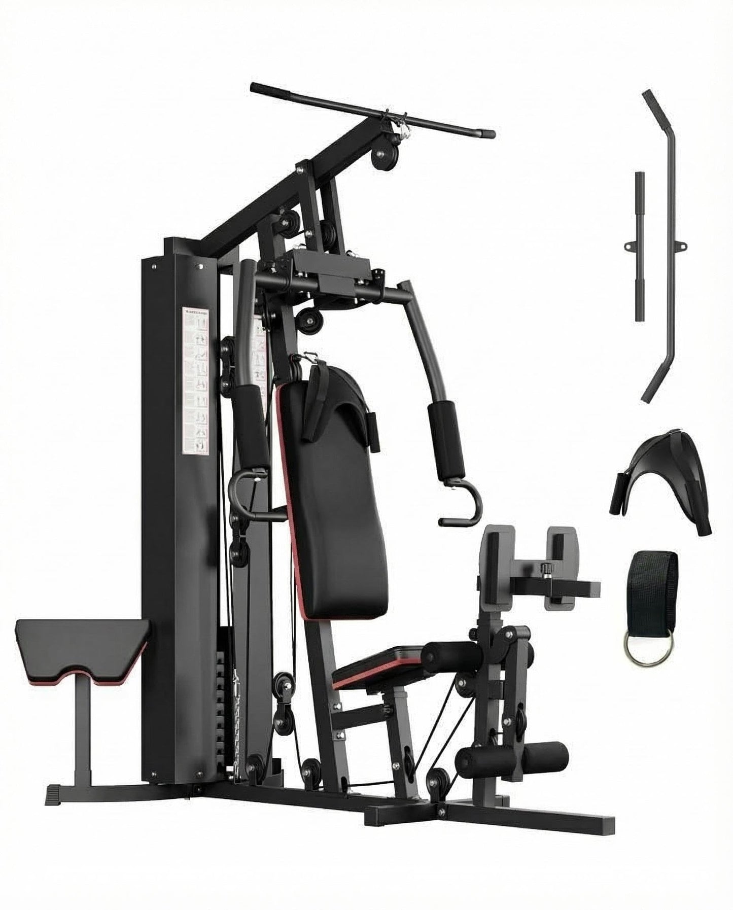 Multifunctional Home Gym Equipment, Full Body Workout Station, Exercise Machine with 150 Lbs Weight Stack, Home Gym Workout Equipment with Pulley System and Foot Pedal, Black