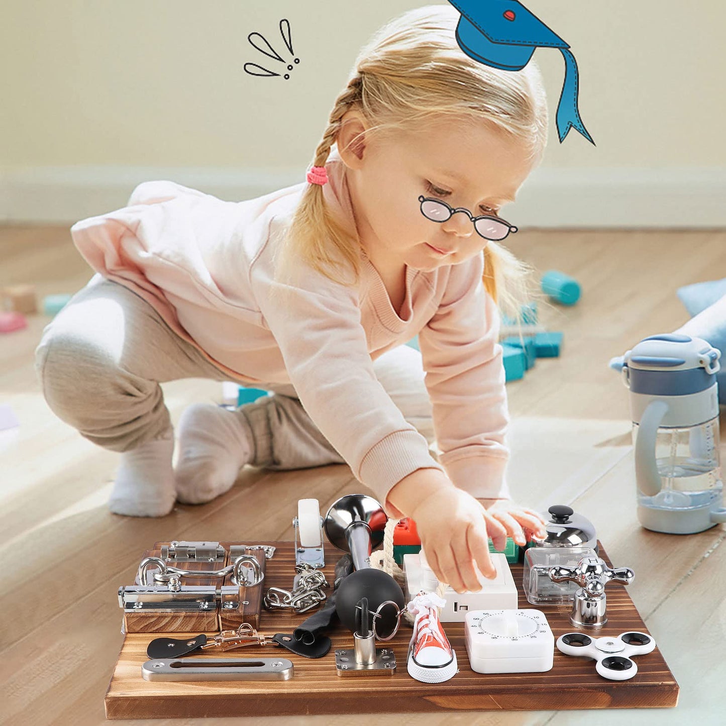 Canuan 20-in-1 Busy Board for Toddlers - Travel Toy Activity Board for Fine Motor Skills - Toys for 3 Years Old Kids With Switch, Locks, Shoe Laces, Music Box