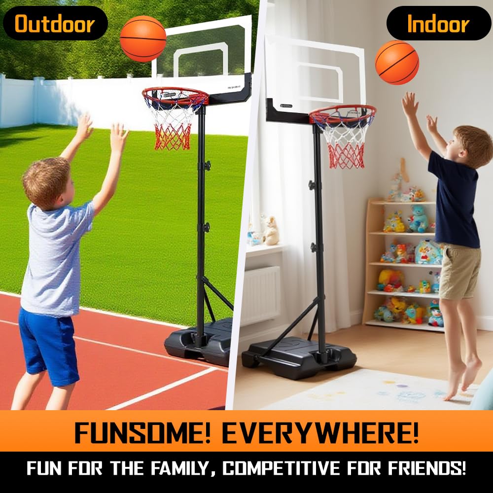 Kids Portable Basketball Hoop, Adjustable Height 38-75in/3.2-6.2FT Tall Toddler Basketball Toy, Fillable Base, Indoor Outdoor Backyard Pool Sport Game Gift for Boy Girl Ages 3 4 5 6 7 8 Years Old