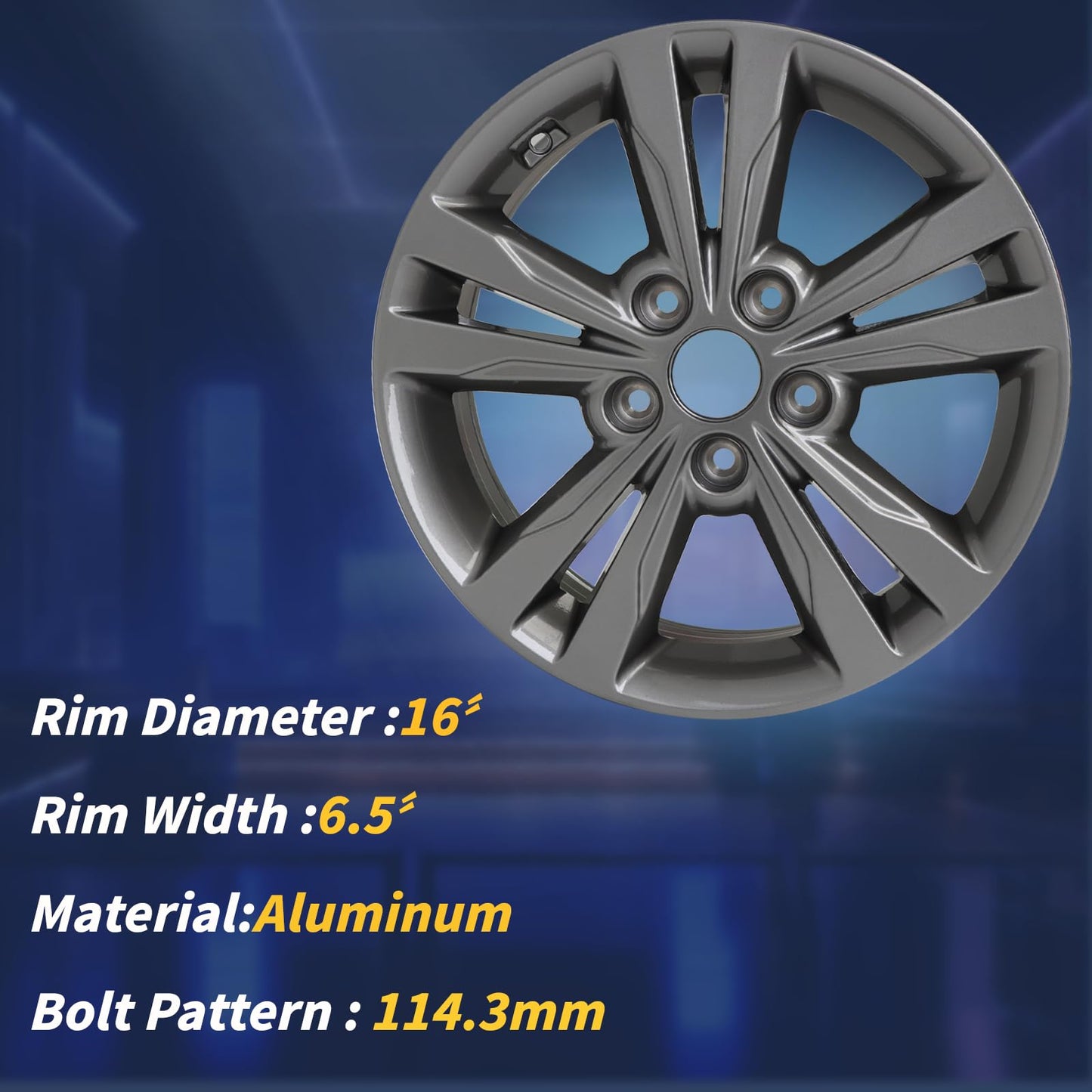 LUNEGUE New 16x6.5" 16 Inch Aluminum Alloy Wheel Rim Fits for Hyundai Elantra 2017 2018, ALY70902U30N, 16" Replacement Rim
