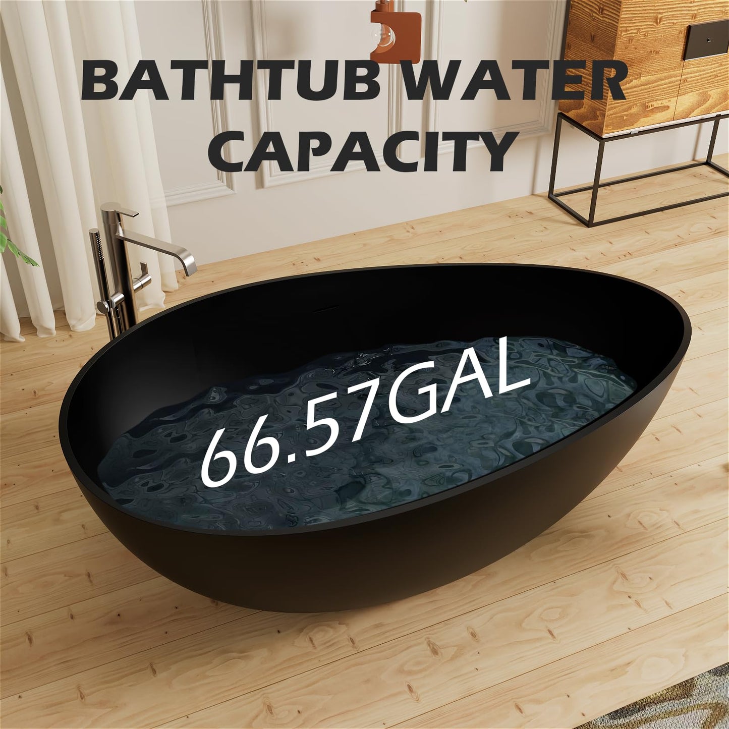 GIVINGTREE Freestanding Solid Surface Resin Stone Bathtub, Contemporary Design Stand Alone Tub with Pop-up Drain and Overflow, cUPC Certified