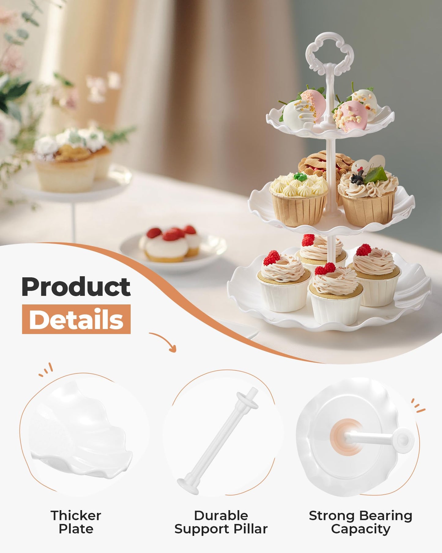 Kootek Dessert Cupcake Stand, 10pcs Dessert Table Display Set, 3 Tiered Cup Cake Holder Tower Stand& Cookie Serving Trays for Wedding, Tea Party, Birthday, Baby Shower
