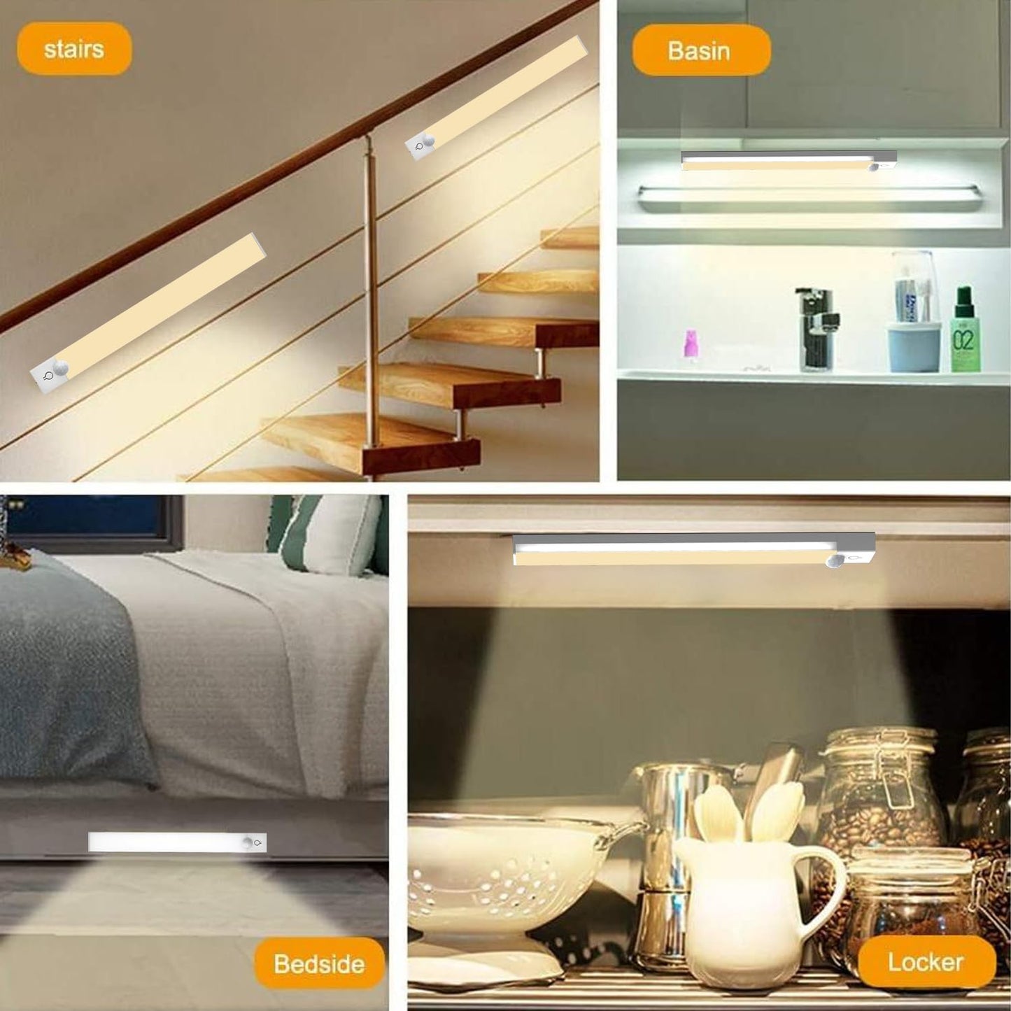 Rihvy Under Cabinet Lights 8 Inch 3-Pack, Rechargeable Battery Operated Motion Sensor Light Indoor, Dimmable Closet Lights, Wireless Under Counter Lights for Kitchen, Stairs