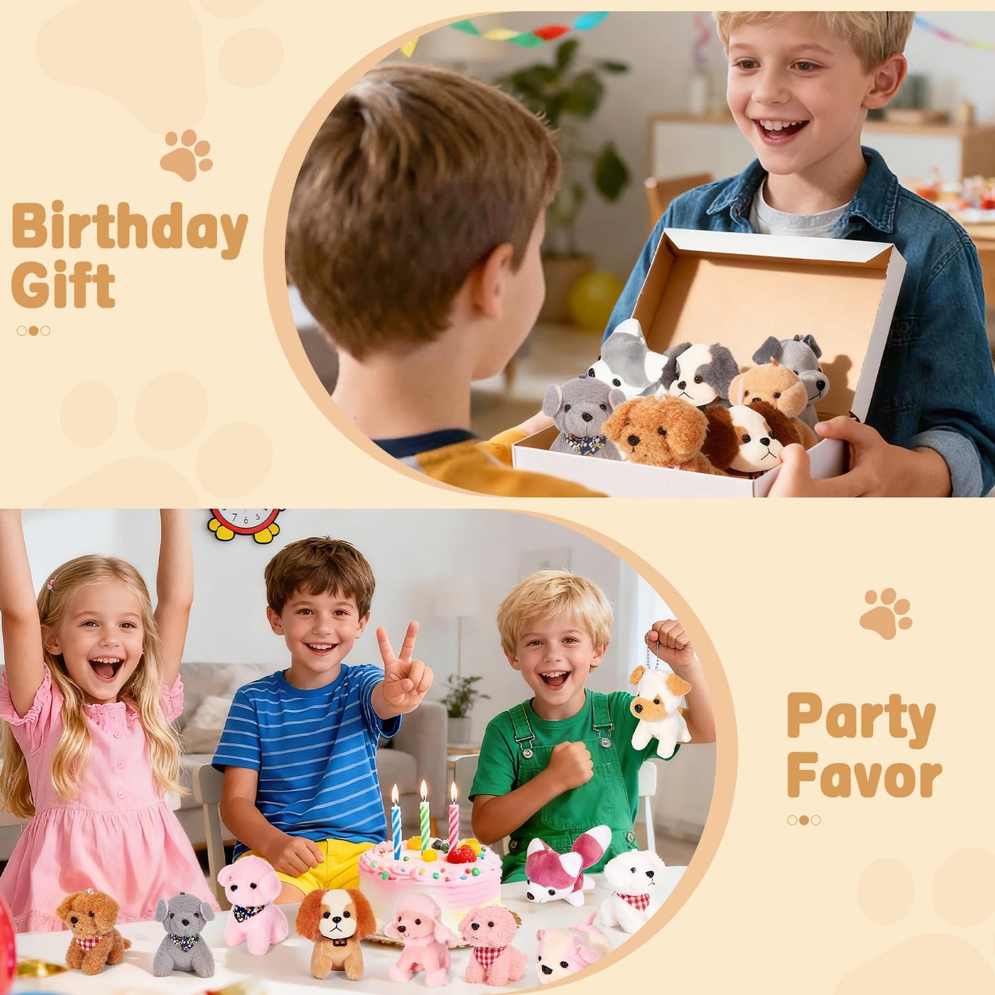 Niceup 24PCS Adopt a Puppy Party Favors Kids Mini Plush Dog Non-candy Easter Basket Stuffers Bulk Stuffed Animals Dog Paw Adoption Pet Doll Toys Birthday Party Goodie Bag Fillers Classroom Reward Gift