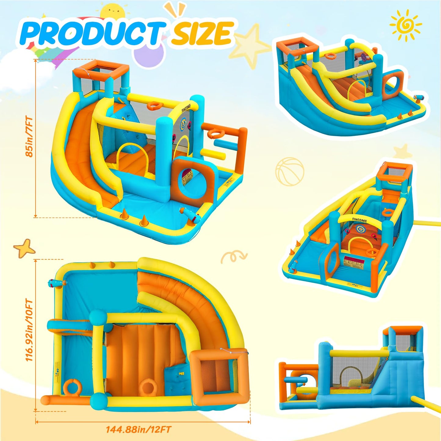Inflatable Bounce House for Kids Inflatable Water Park with 550W Blower, Ball Shooting, Climbing Wall, Jumping, Kids Bouncy Castle for Outdoor Indoor Backyard Water Slide Summer Party 12 * 9.7 * 7FT