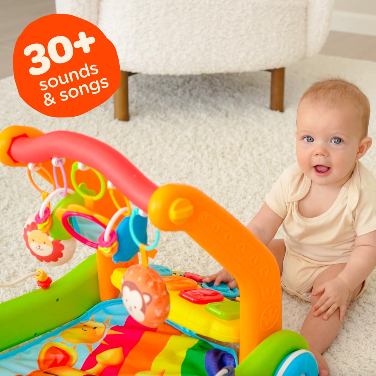 Move2Play, Kick & Play Piano Baby Mat | Grow with Me 4-in-1 | Tummy Time Play Mat, Sit-to-Stand, Musical Activity Gym & Infant Push Walker | Kicking Toy for Babies 0-6 & 6-12 Months
