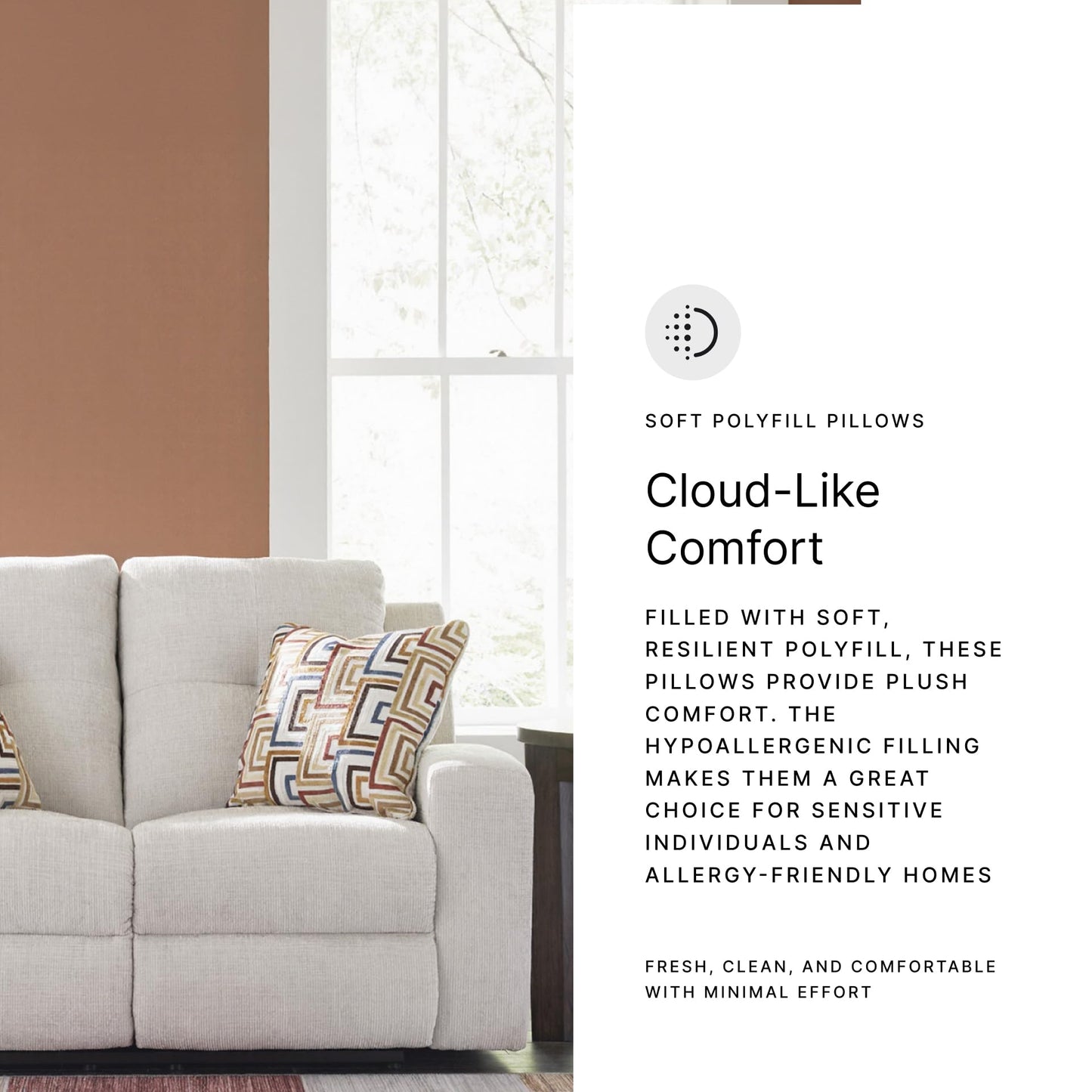 Signature Design by Ashley Danum Modern Tufted Manual Reclining Loveseat with 2 Accent Pillows, Beige