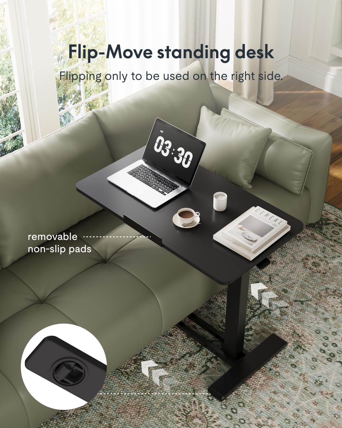 FLEXISPOT H7 PRO Mobile Standing Desk Adjustable Overbed Table Pneumatic with Wheels 90°Tiltable Portable Laptop Desk Rolling Computer Cart Foldable Bedside Table(31.5" W x 17.7" D D, Black)