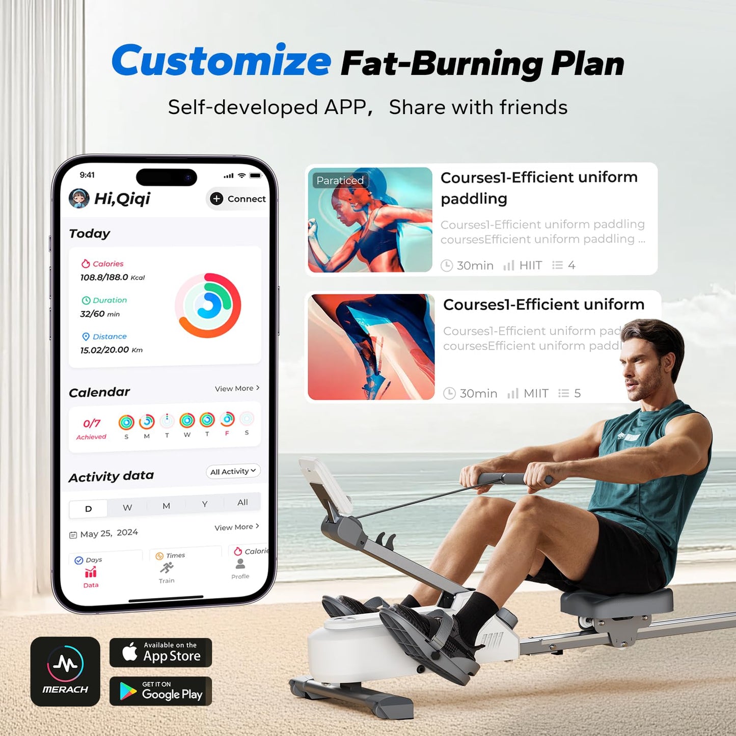 MERACH Foldable Rowing Machines for Home, Magnetic Rowing Machine with 16-Level, Compact Row Saves 20% Space, 350 LBS Load Capacity, MERACH App and 1000+ Champion Coaching Course & Games(White)