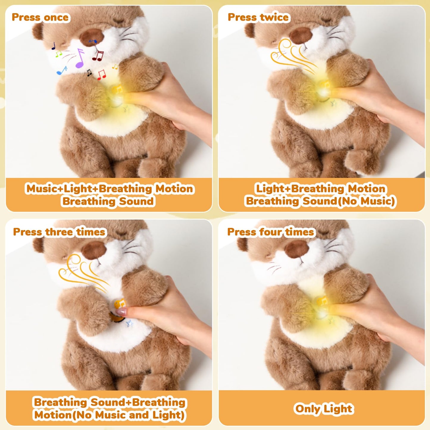 Breathing Stuffed Animal, Soothe Snuggle Otter Plush for Anxiety Adults and Kids, Volume Control, Machine Washable, Baby toy Sleep Buddy Soothing Otter with Realistic Breathing and Lights Music