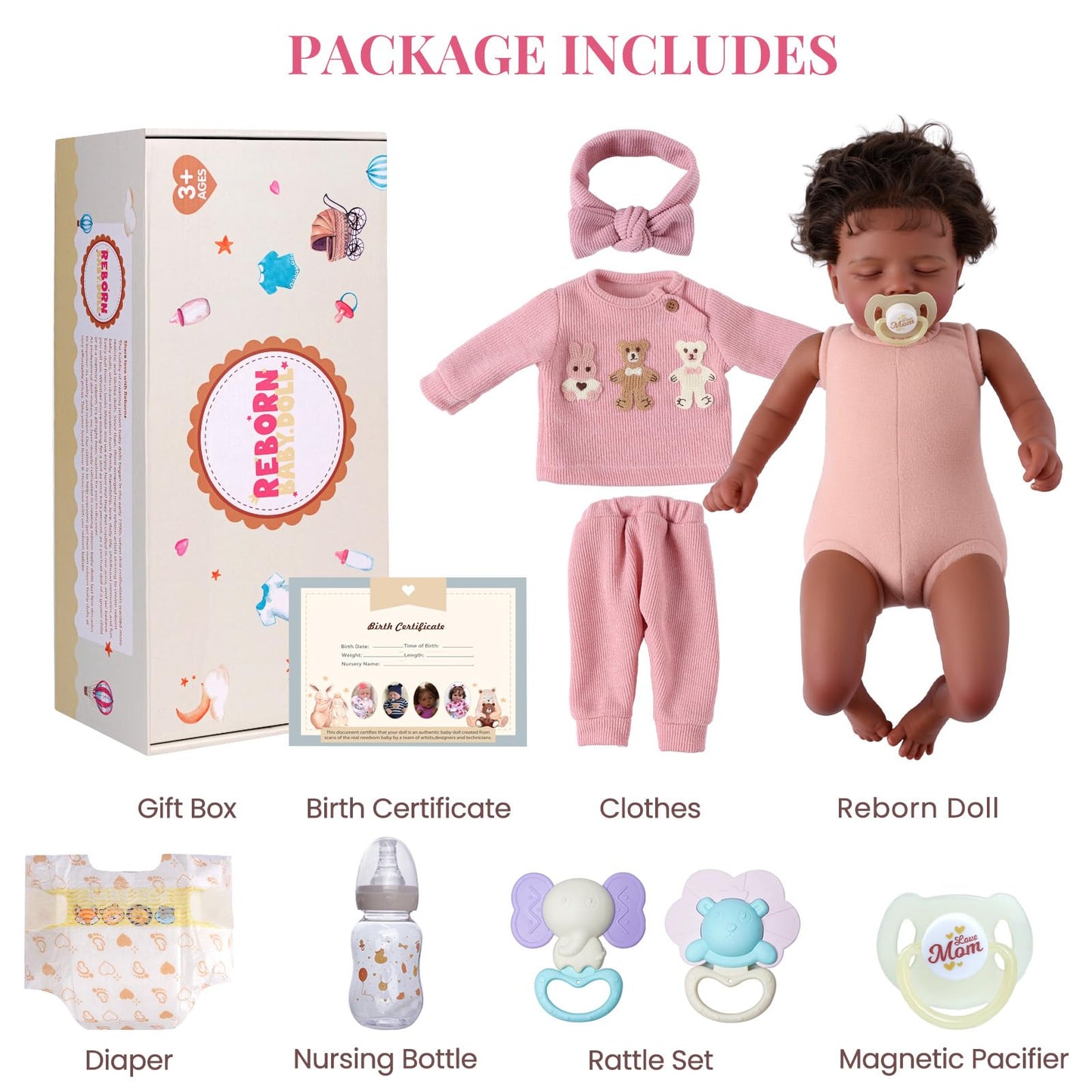 BABESIDE Reborn Baby Dolls Black Girl - 20 Inch Soft Body Realistic Baby Doll Handmade Real Life Baby Dolls with Clothes and Toy Gift for Kids Age 3+