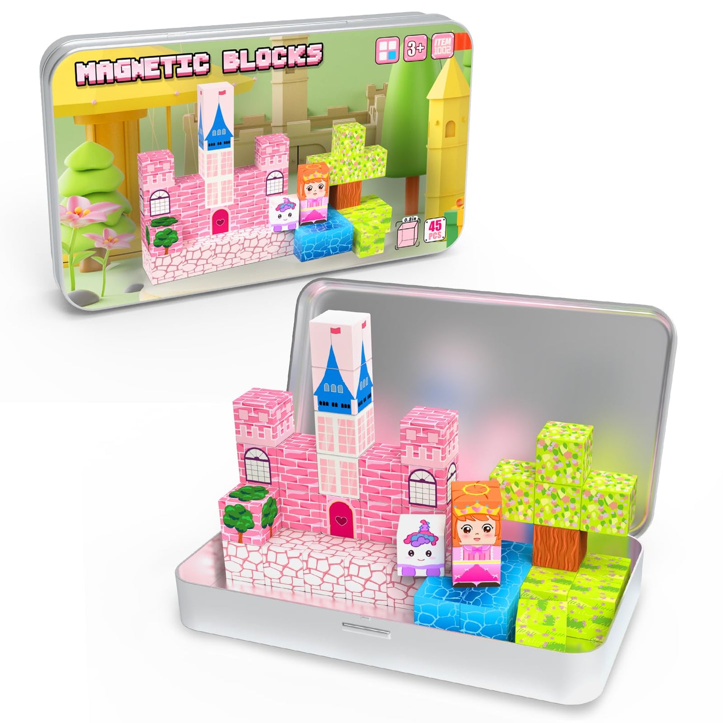 Sixink 45PCS Mini Magnetic Blocks,Magnetic Blocks Travel Toys for Kids with Portable Iron Box,STEM Learning Gift Idea for Ages 3+,Toys Birthday Gifts.