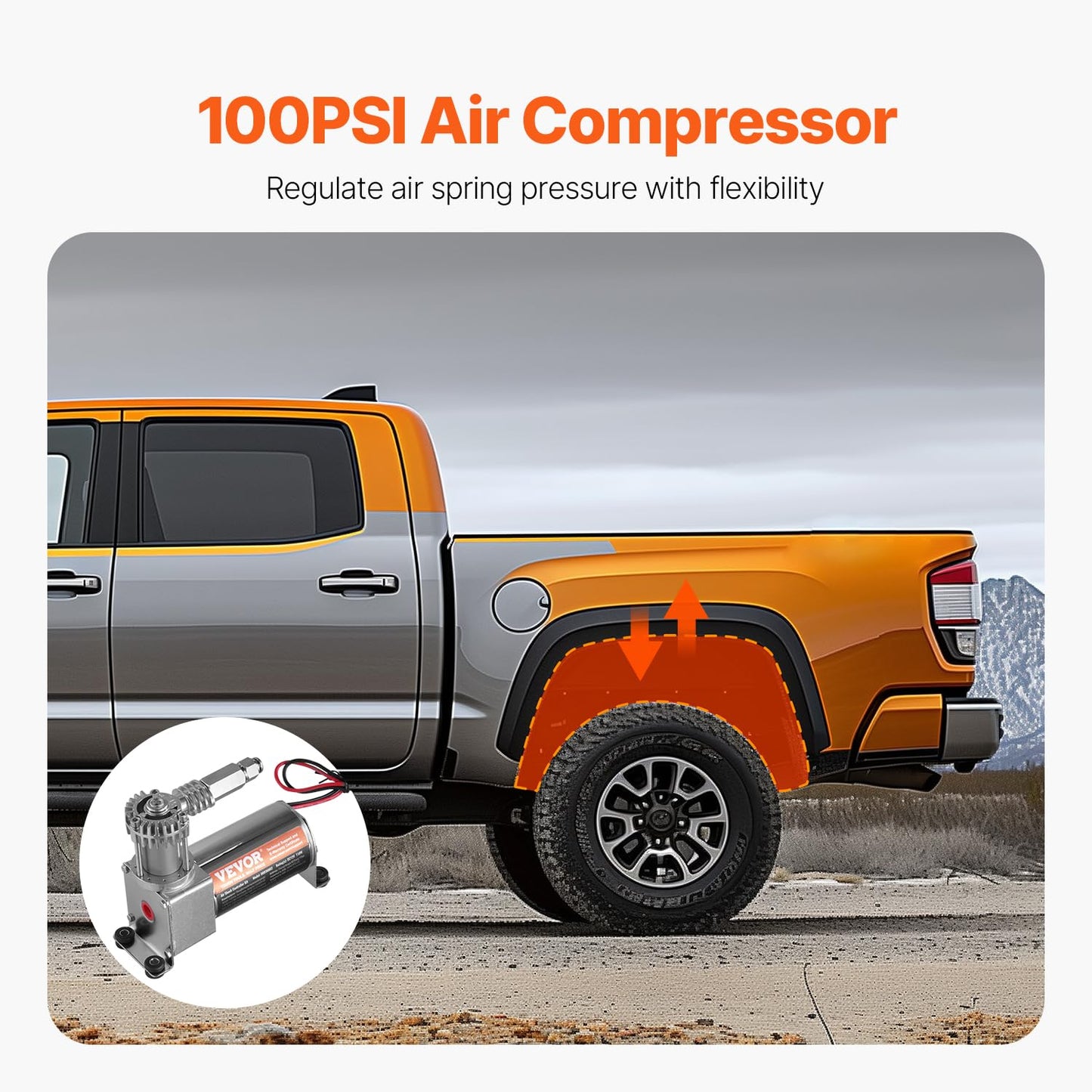 VEVOR Air Shock Controller Kit, 12V 100PSI On Board Air Compressor System, Air Ride Suspension Compressor Kit with Single Path System, Pressure Gauge & Air Line for Trucks Vans