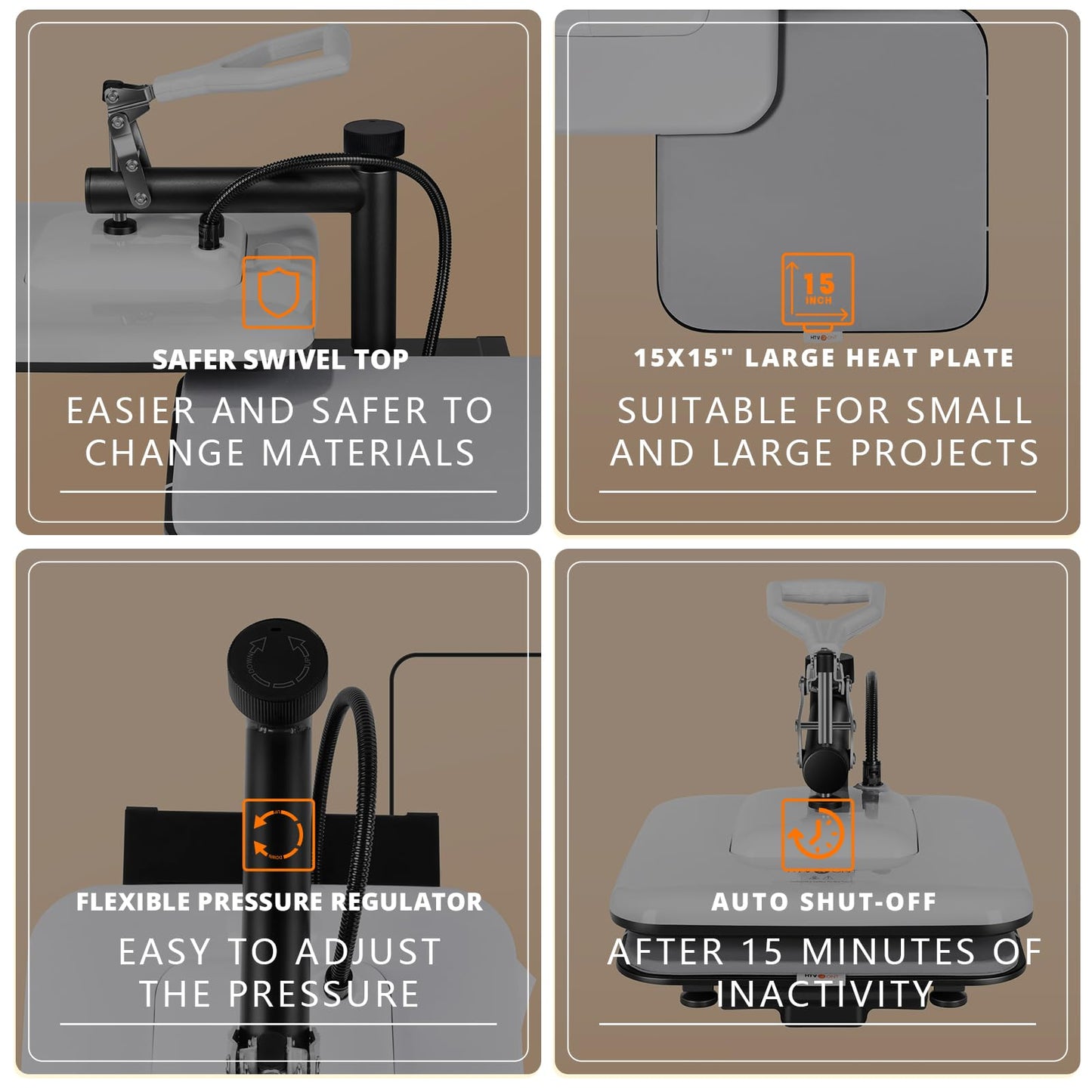 HTVRONT 15x15 Heat Press Machine, Mini Heat Press Machine, 3pcs Teflon Sheets