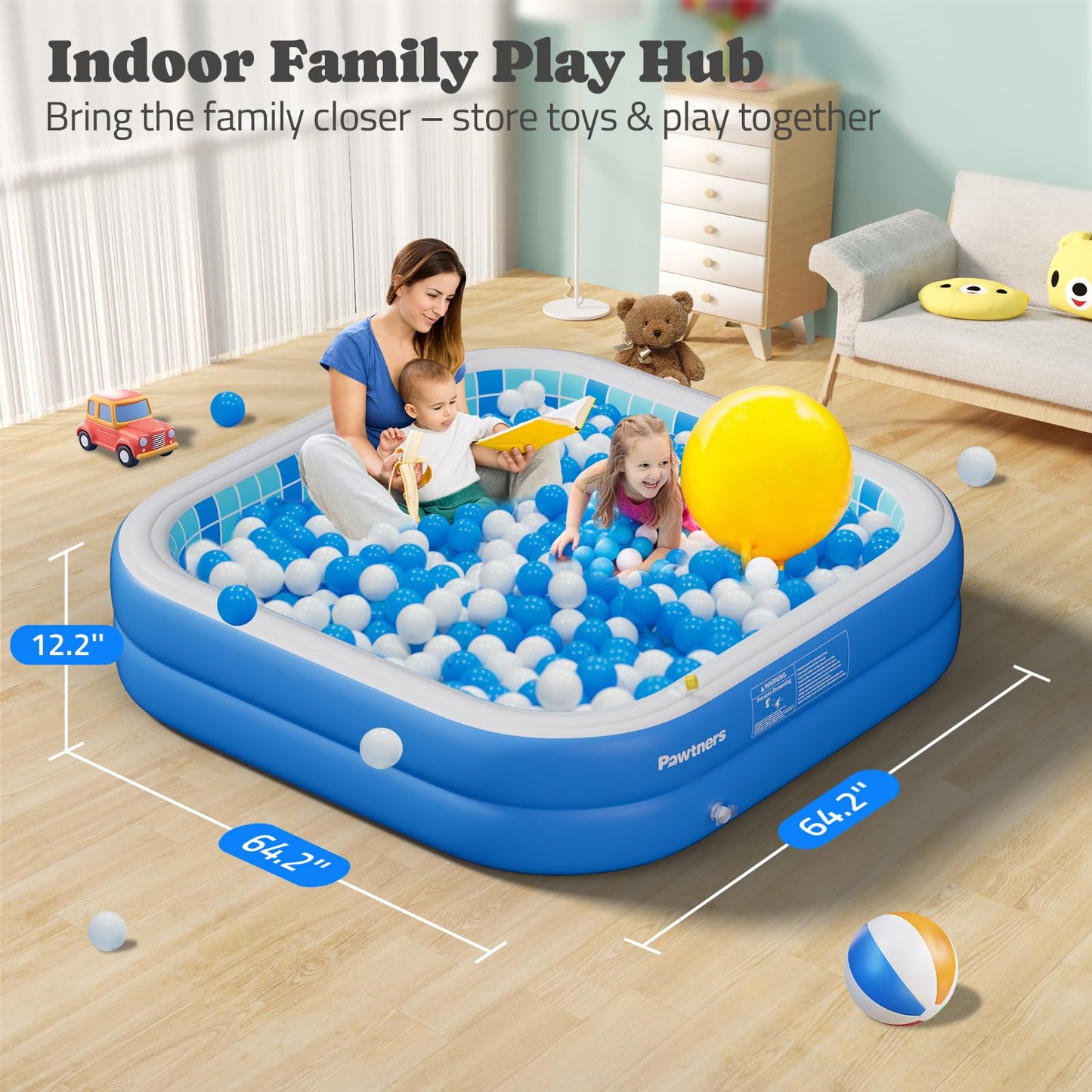 Inflatable Pool for Kids, Non-Slip Sprinkler Splash Pad for Backyard, Thickened PVC Kiddie Pool for Indoor Outdoor, Chew Proof Blow up Pond, Small Swimming Pool for Dog Bathtub (Blue 64.2x12.2 in)