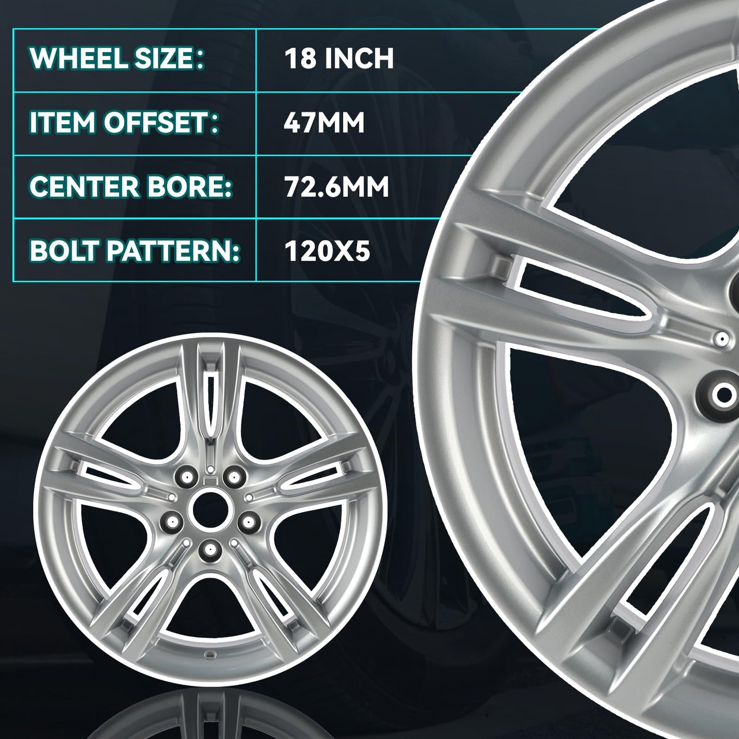 HOLUEKU New 18 Inch 18x8.5 Inch Premium Aluminum Alloy Rear Wheel Rim Fits for BMW 3 & 4 Series Activehybrid 2012 2013 2014 2015 2016 2017 2018 2019 2020, 36117845881 Direct Fit OE Stock Specs
