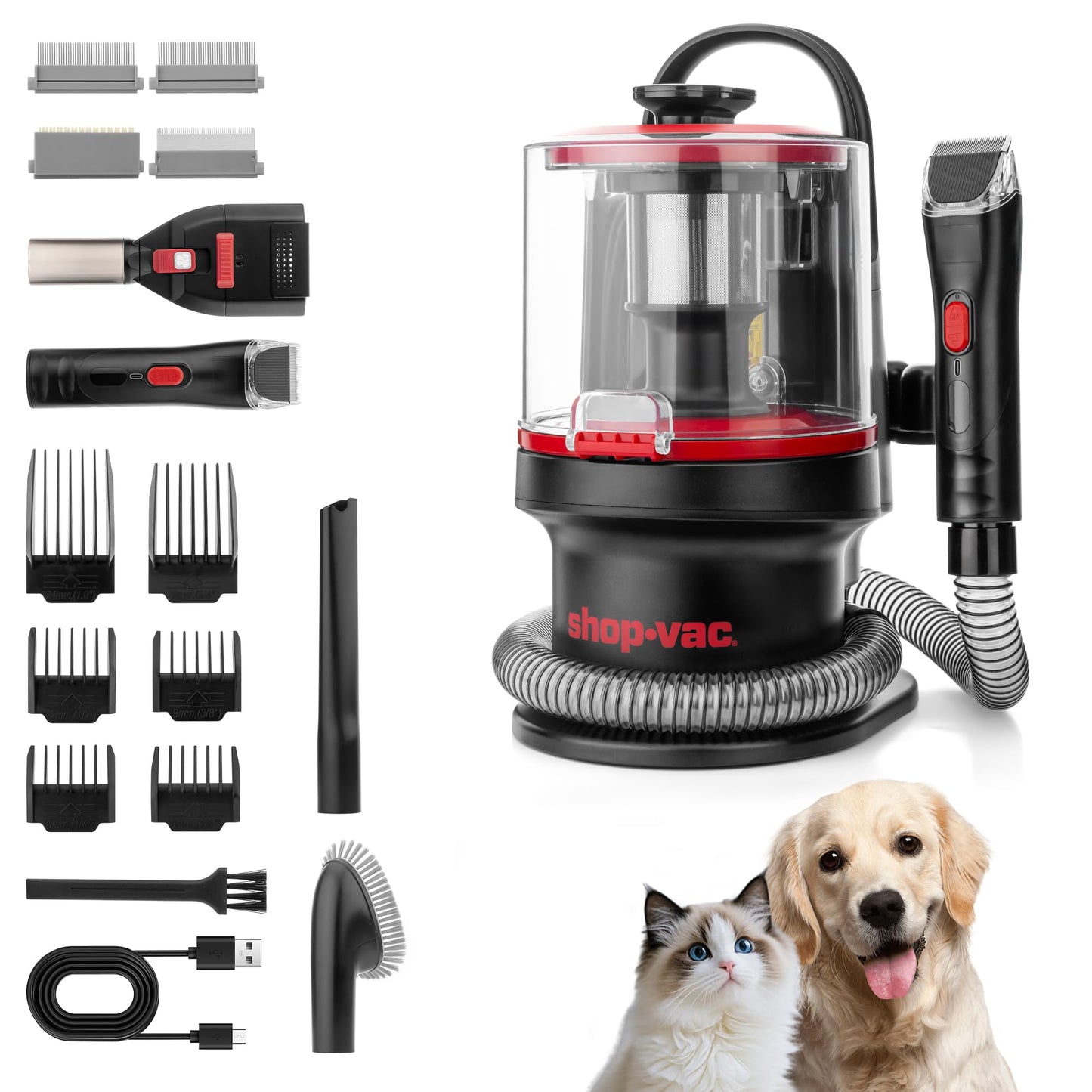 Shop-Vac 4-in-1 Pet Grooming & Vacuum, Dog Grooming Vacuum for Shedding, Professional Clippers, Brushes & Crevice Tool, 10,000Pa Suction, 3.3L Dust Cup, for Pet Shedding, Trimming, and Cleaning