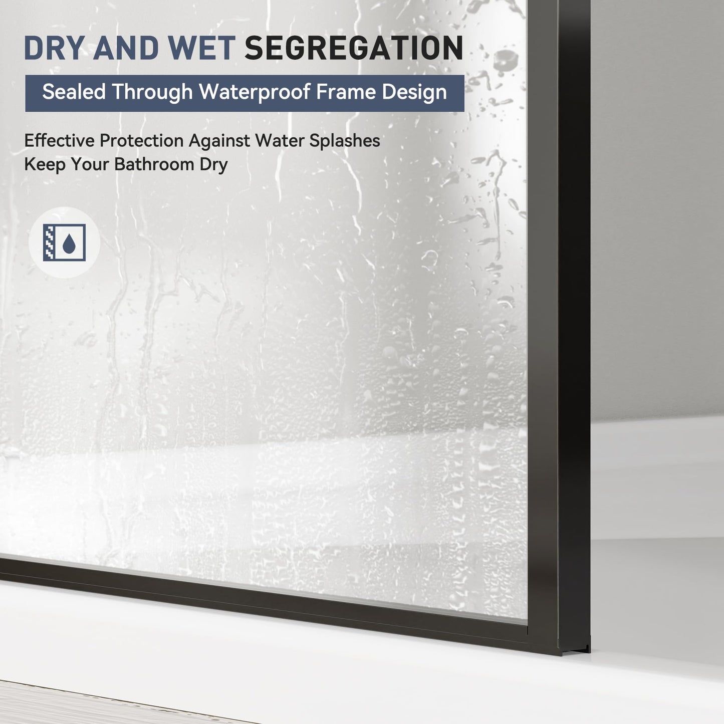 Findepot Fixed Shower Glass Panel 36" W × 75" H, 1/5"(5mm) SGCC Clear Tempered Glass Shower Door, Framed Bathroom Shower Screen, Matte Black, Adjustable Support Bars & 3 Pieces Divided Pattern