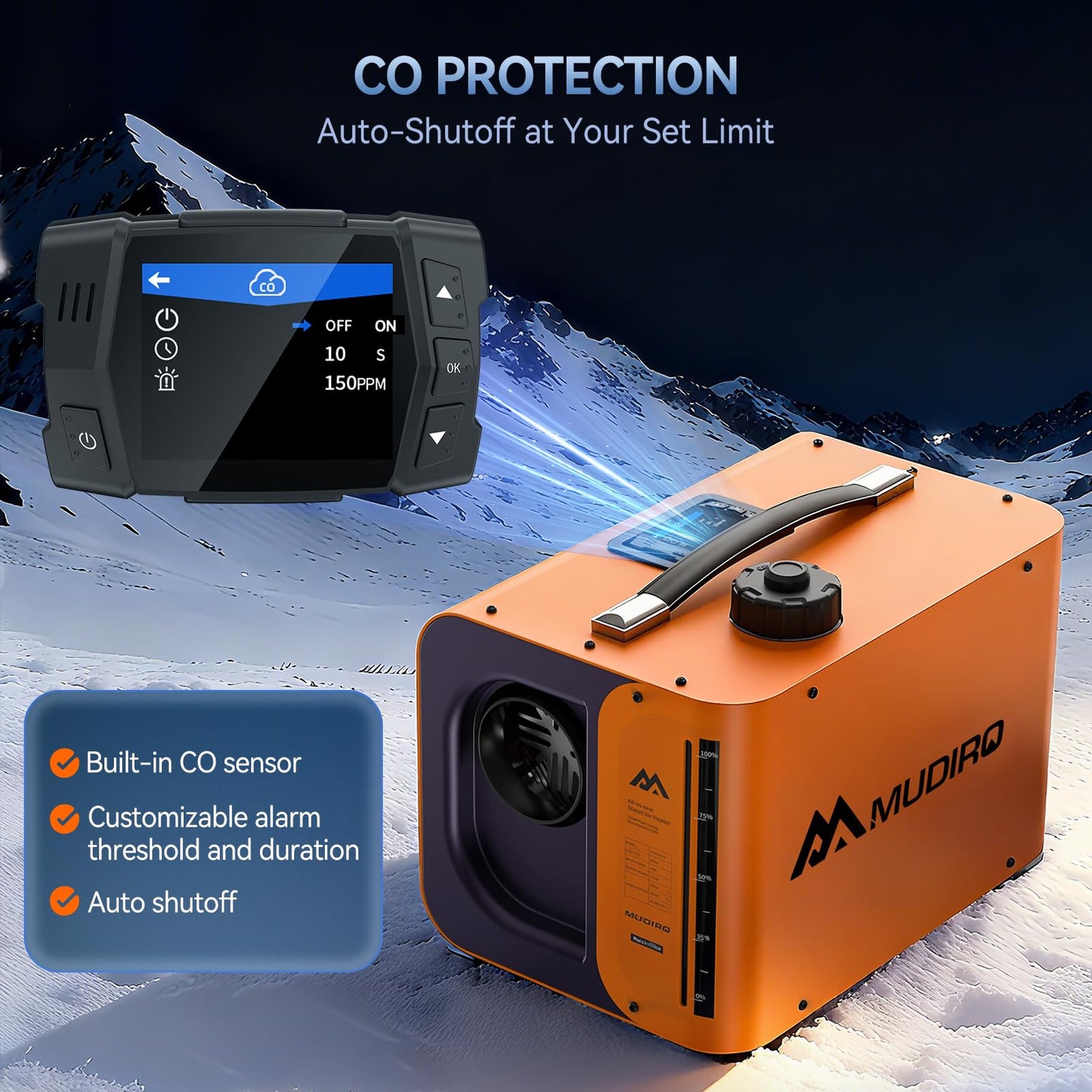 Diesel Heater Ultra, 12V/24V/110V 8KW with CO Protection (Auto Shut-off & Alarm), Thermostat, Remote, TFT Display, Auto Altitude Adjustment, Chinese Diesel Heater for Camping, RV, Tent